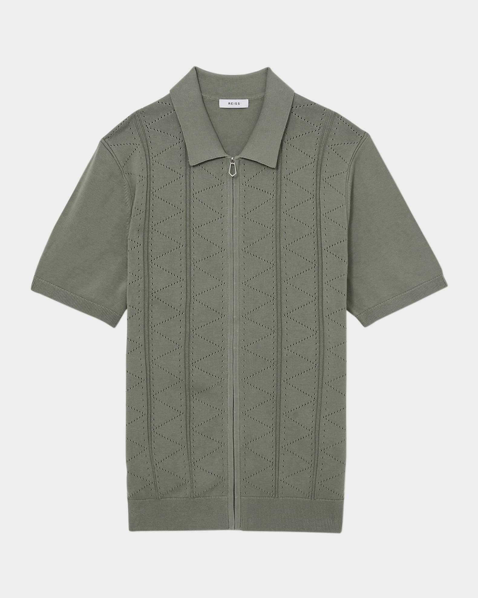 Men's Tay Pointelle Knit Full-Zip Polo Shirt 0