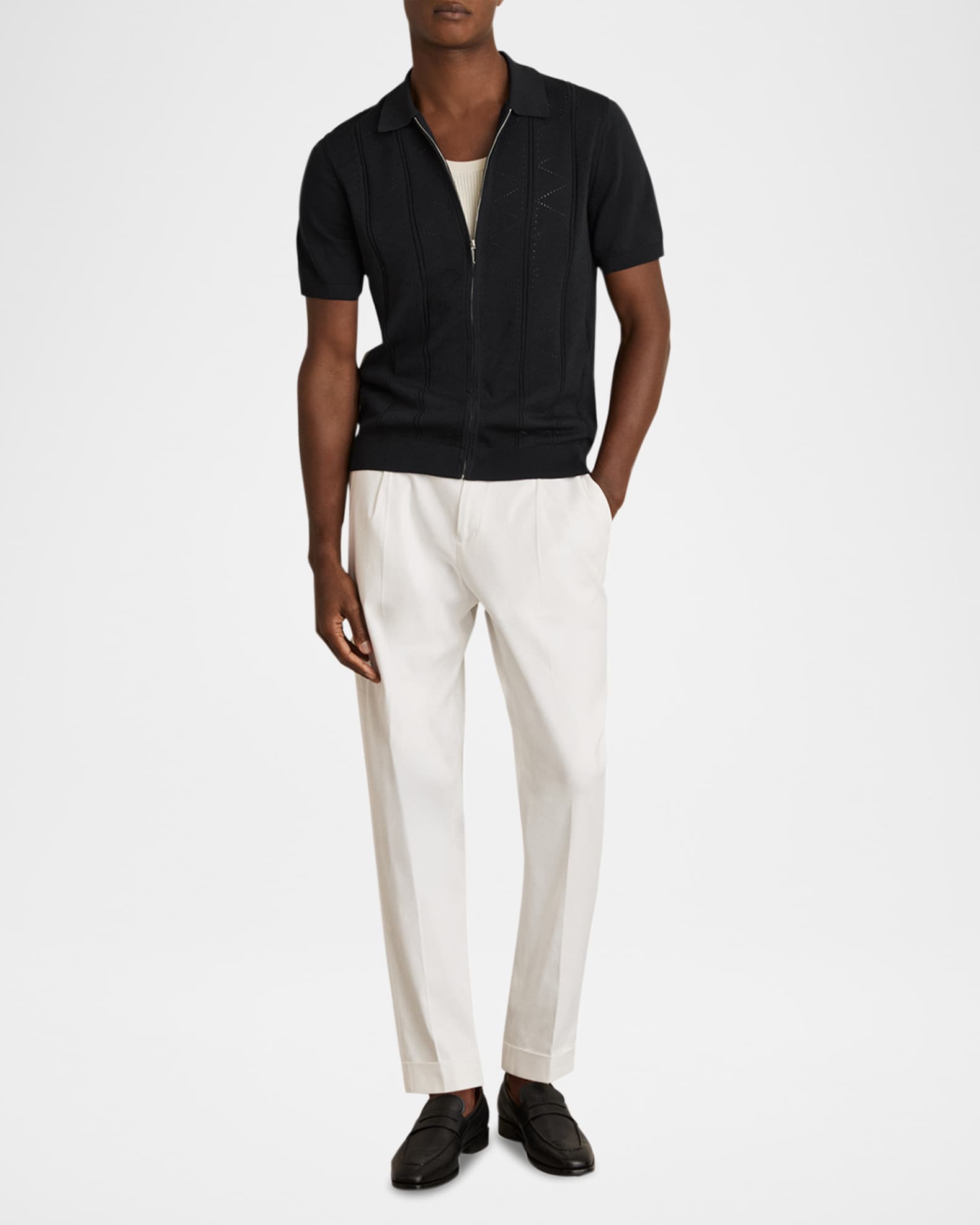Men's Tay Pointelle Knit Full-Zip Polo Shirt 1