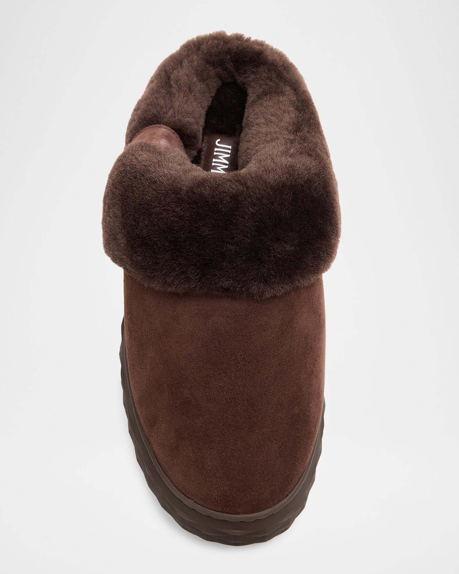 Jimmy Choo Suede and Shearling Maxi-Sole Flat Mules | Neiman Marcus