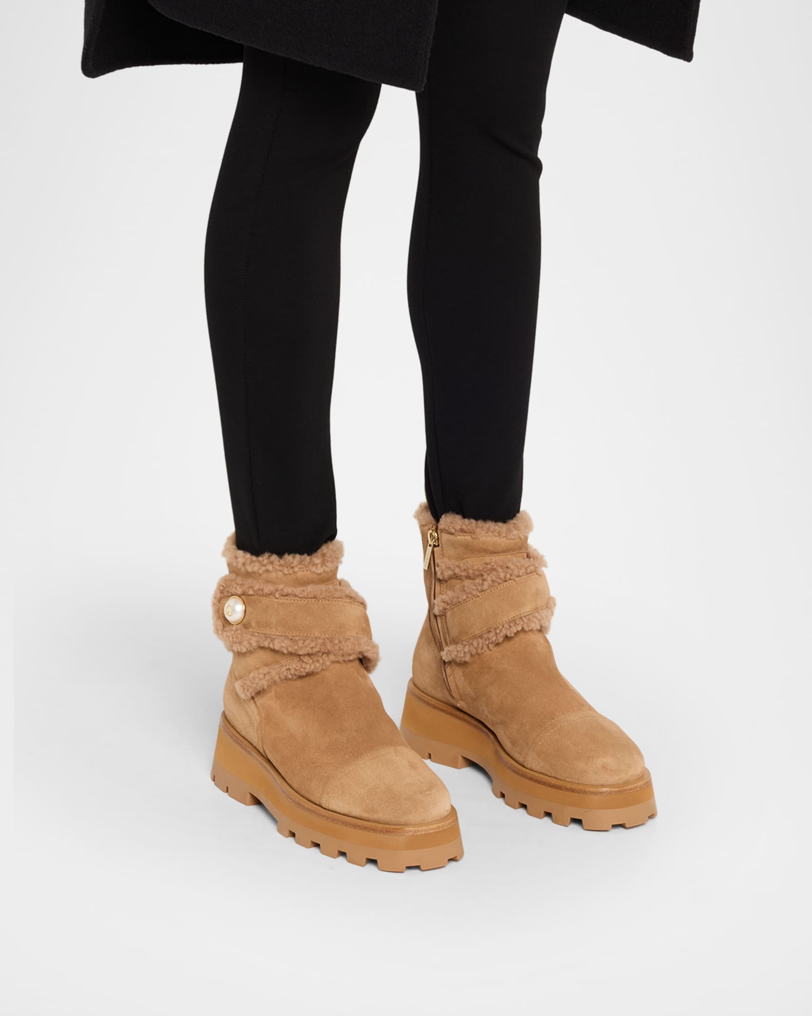 Meena Suede and Shearling Zip Ankle Boots 1
