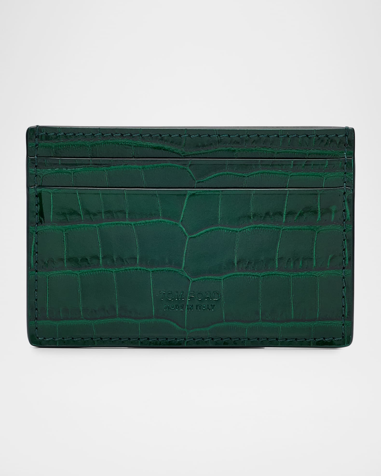 TOM FORD ケース　深緑 TOM FORD Men's Exotic Line Croc-Embossed Leather Card Case
