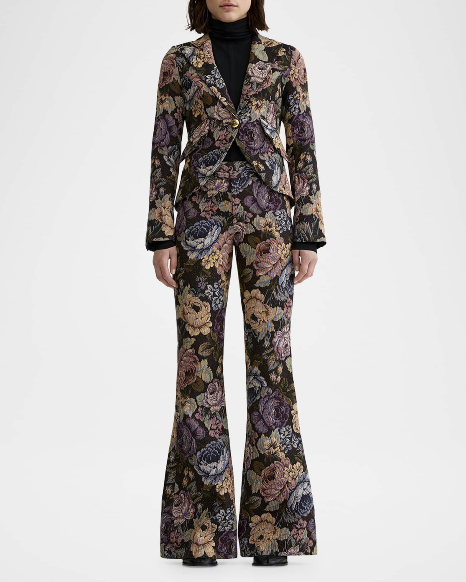 Judith Faux Pearl Flower Accent Single-Button Blazer