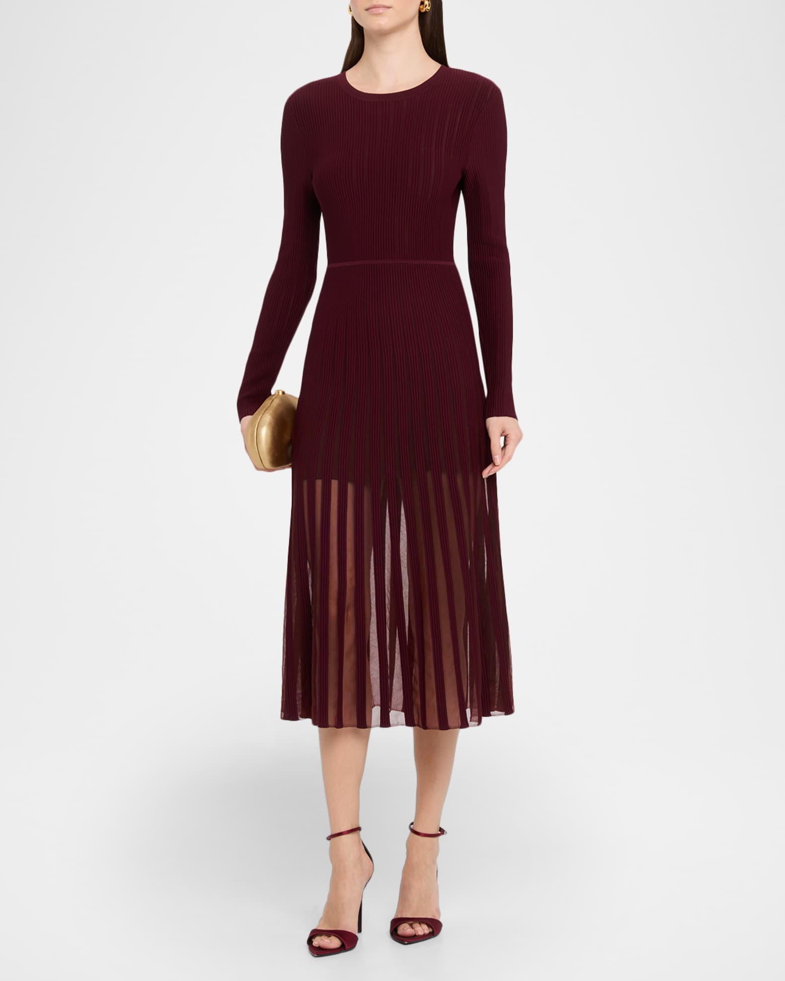 Milly Sheer Ribbed A-Line Midi Dress | Neiman Marcus