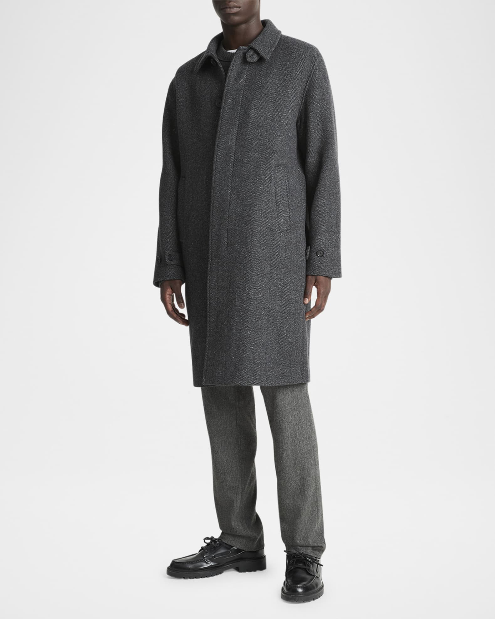 Vince Men's Herringbone Balmacaan Coat | Neiman Marcus