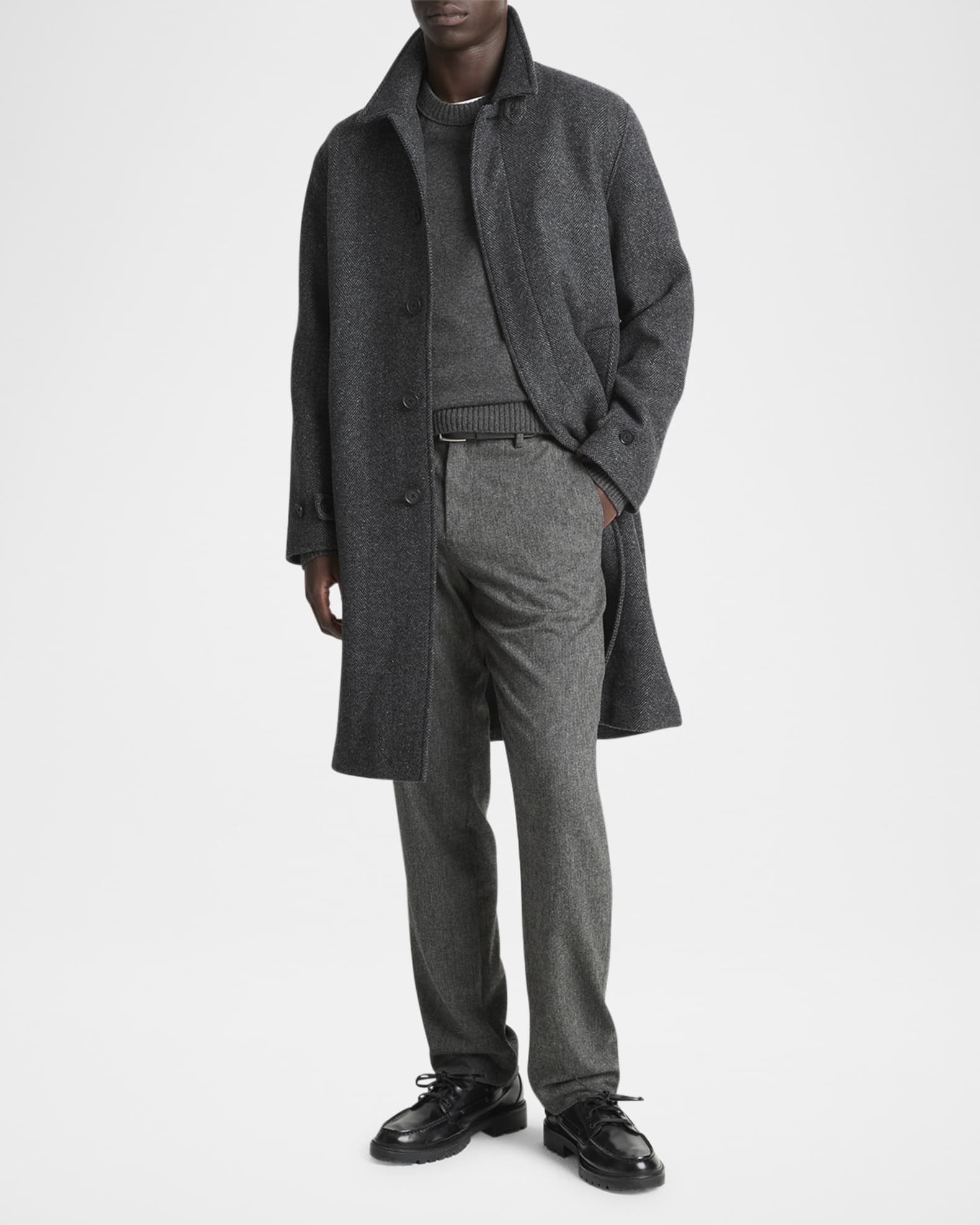 Vince Men's Herringbone Balmacaan Coat | Neiman Marcus