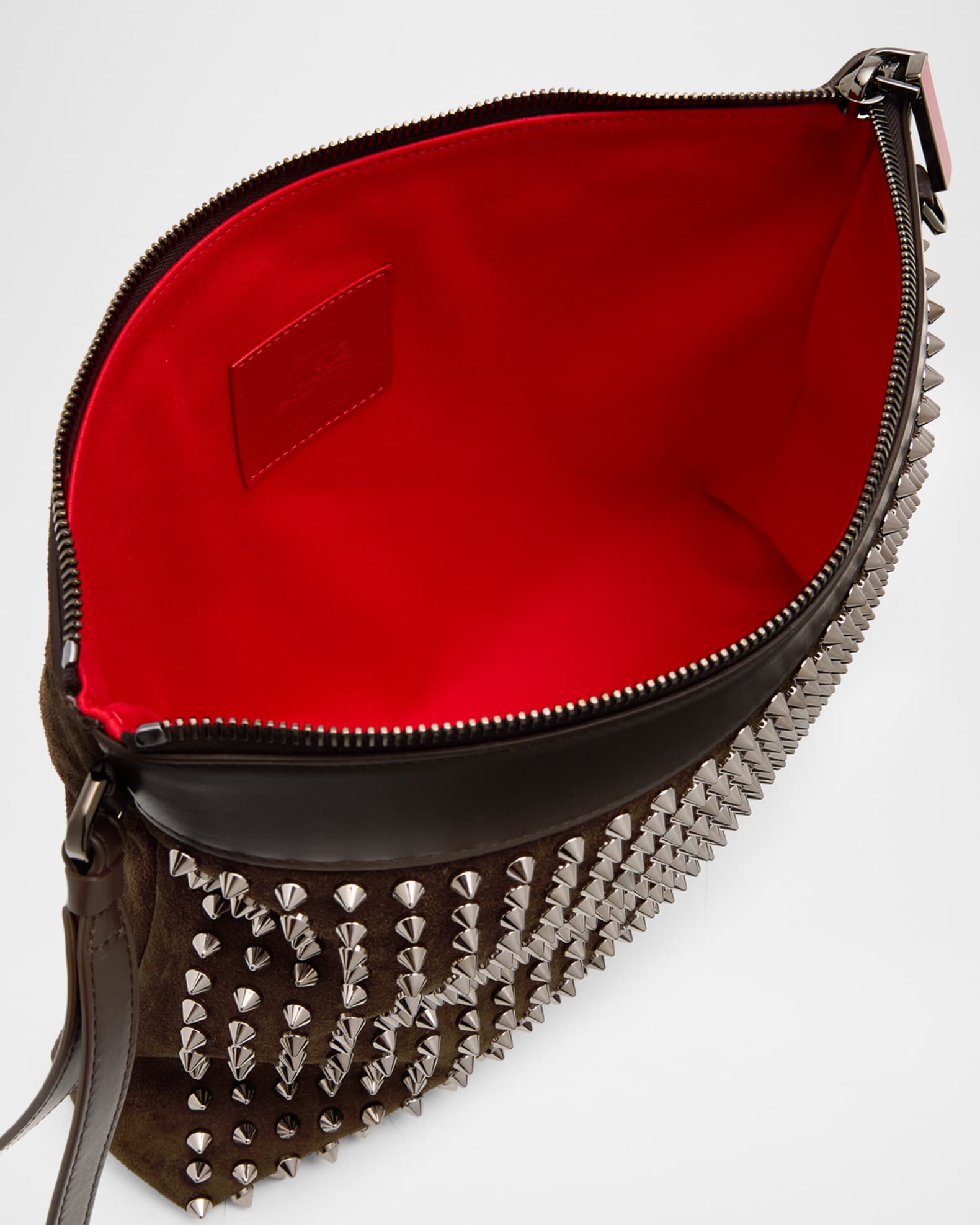 Christian Louboutin ボディバッグ ブラック/レッド Christian Louboutin Men's Funky Crosta Spikes Suede Wristlet