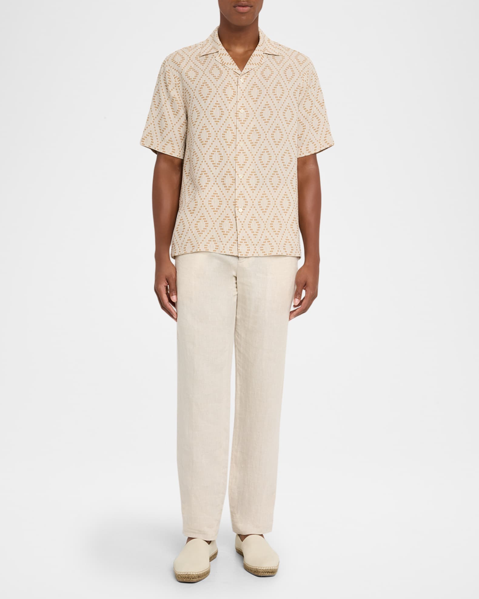 Men's Roberto Linen Angra Raffia-Print Camp Shirt 1
