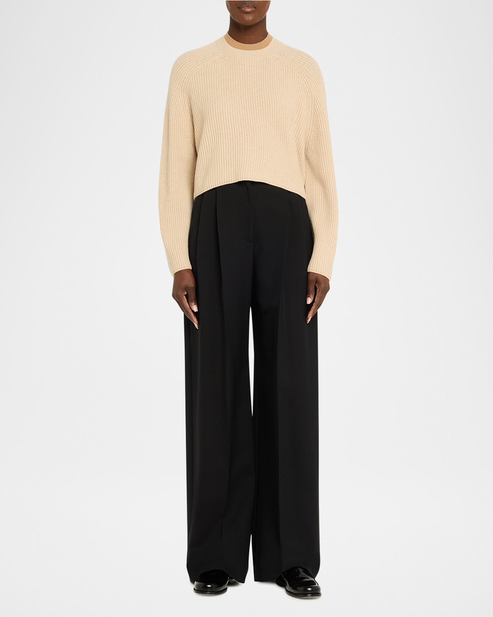Max Mara Double-Collar Wool Crop Crewneck Sweater | Neiman Marcus