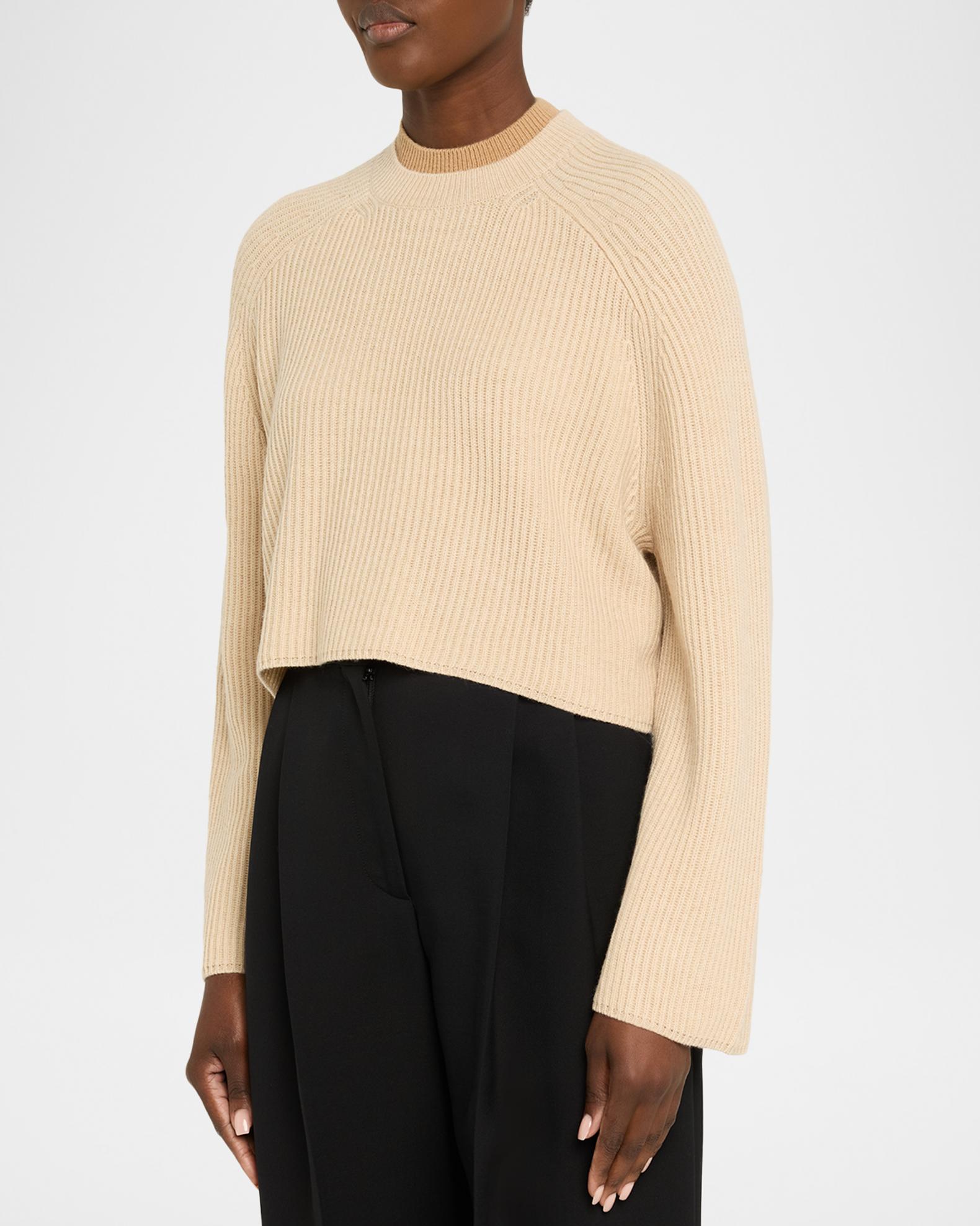 Max Mara Double-Collar Wool Crop Crewneck Sweater | Neiman Marcus