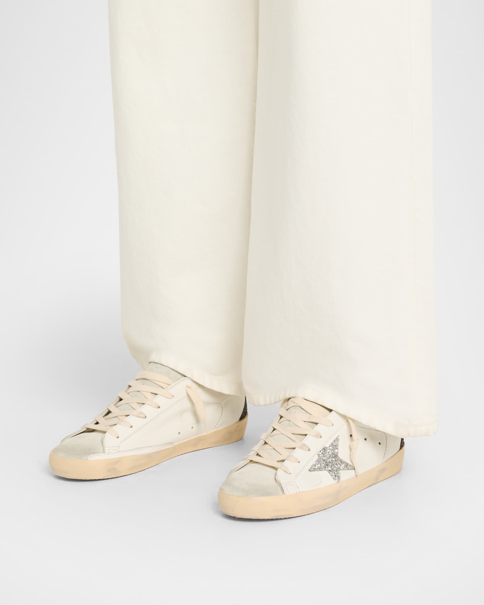 スニーカー Leather sneakers with iconic glitter star Golden Goose Sabot Leather Glitter Star Slide Sneakers