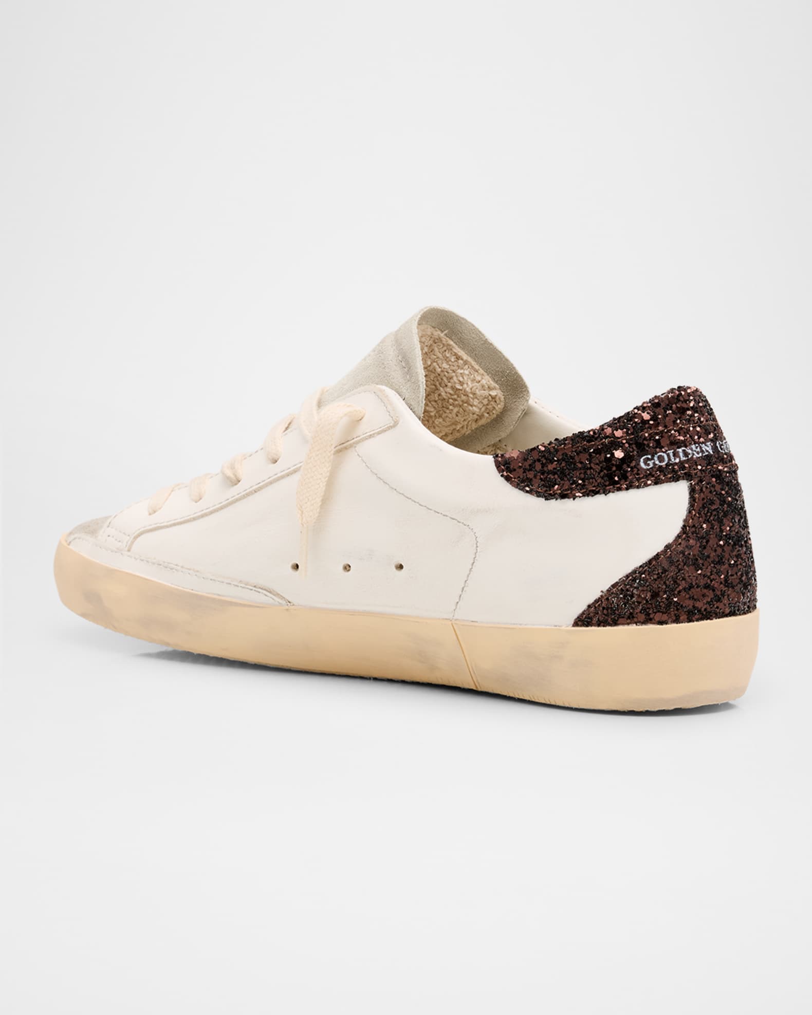 スニーカー Golden  Super-Star Glitter-Detailed Leather Sneakers Golden Goose Super-Star glitter leather sneakers Golden