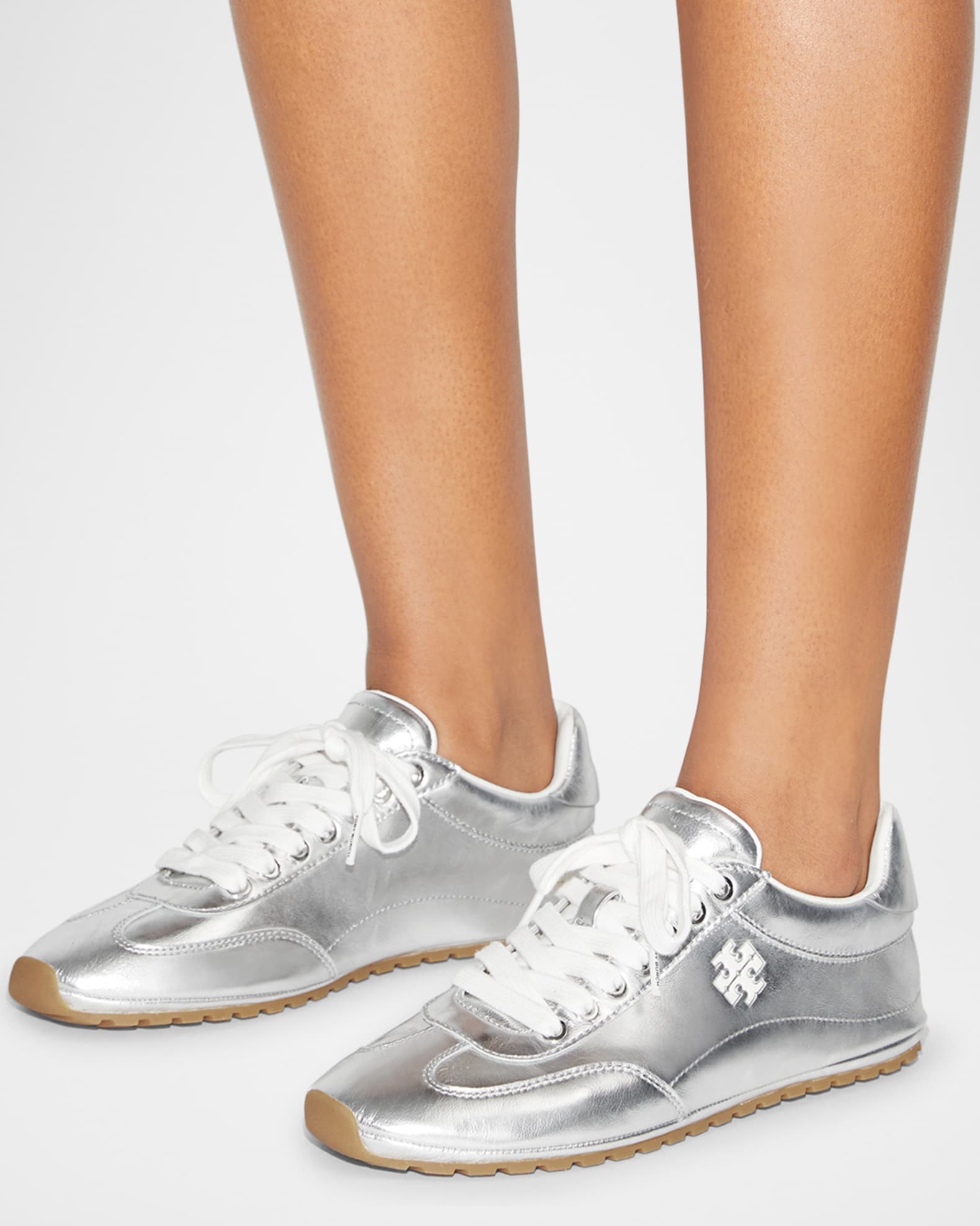 Tory Burch Field Metallic Leather Low-Top Sneakers | Neiman Marcus