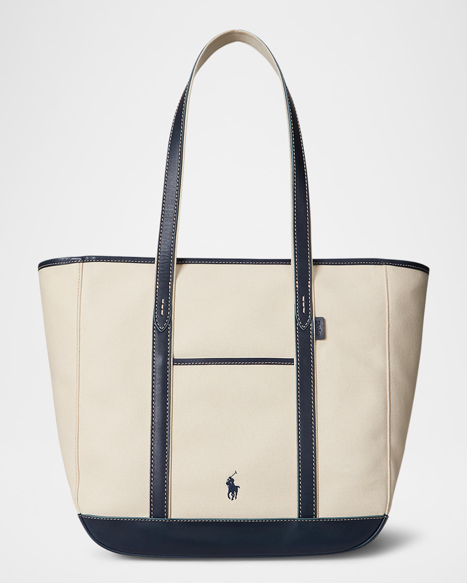 Ralph Lauren★Leather-Trim Canvas Medium Shopper Tote Polo Ralph Lauren Canvas and Leather Medium Tote Bag