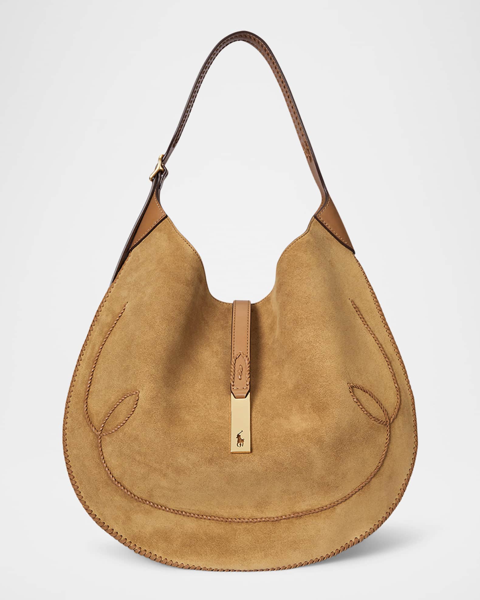 Polo ID Medium Whipstitch Suede Shoulder Bag 0