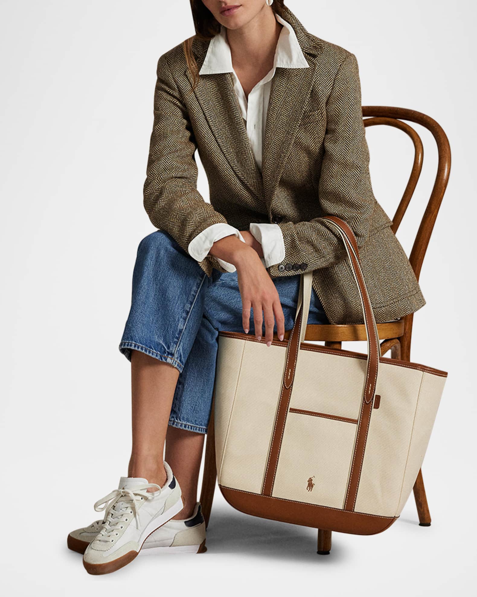 Polo Ralph Lauren Canvas and Leather Medium Tote Bag
