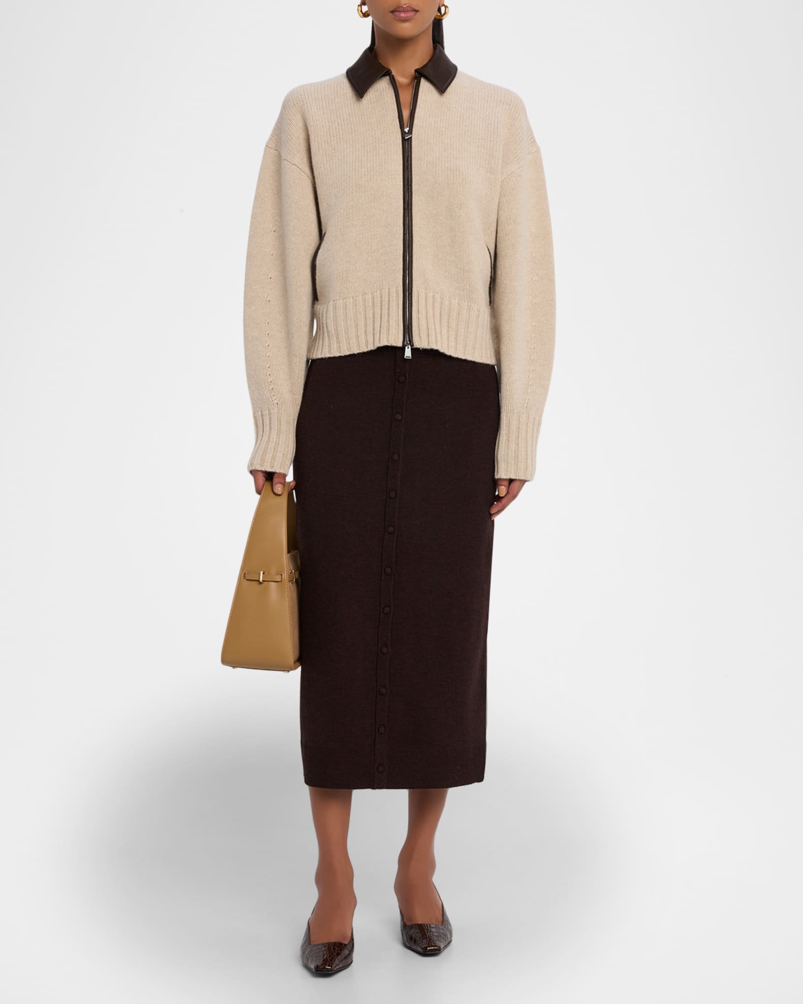 SIMKHAI Zofia Wool Zip Cardigan | Neiman Marcus