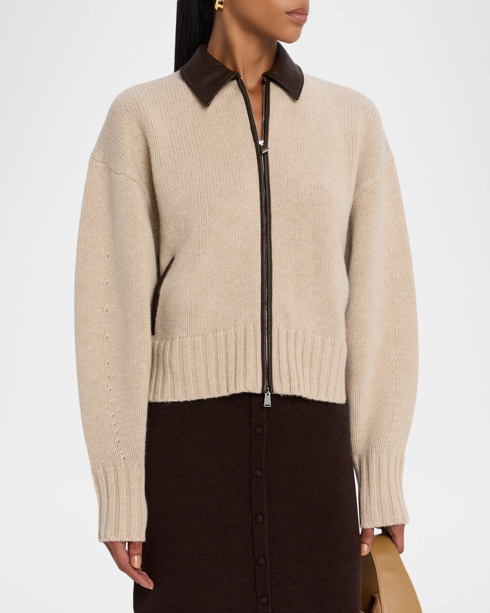 SIMKHAI Zofia Wool Zip Cardigan | Neiman Marcus