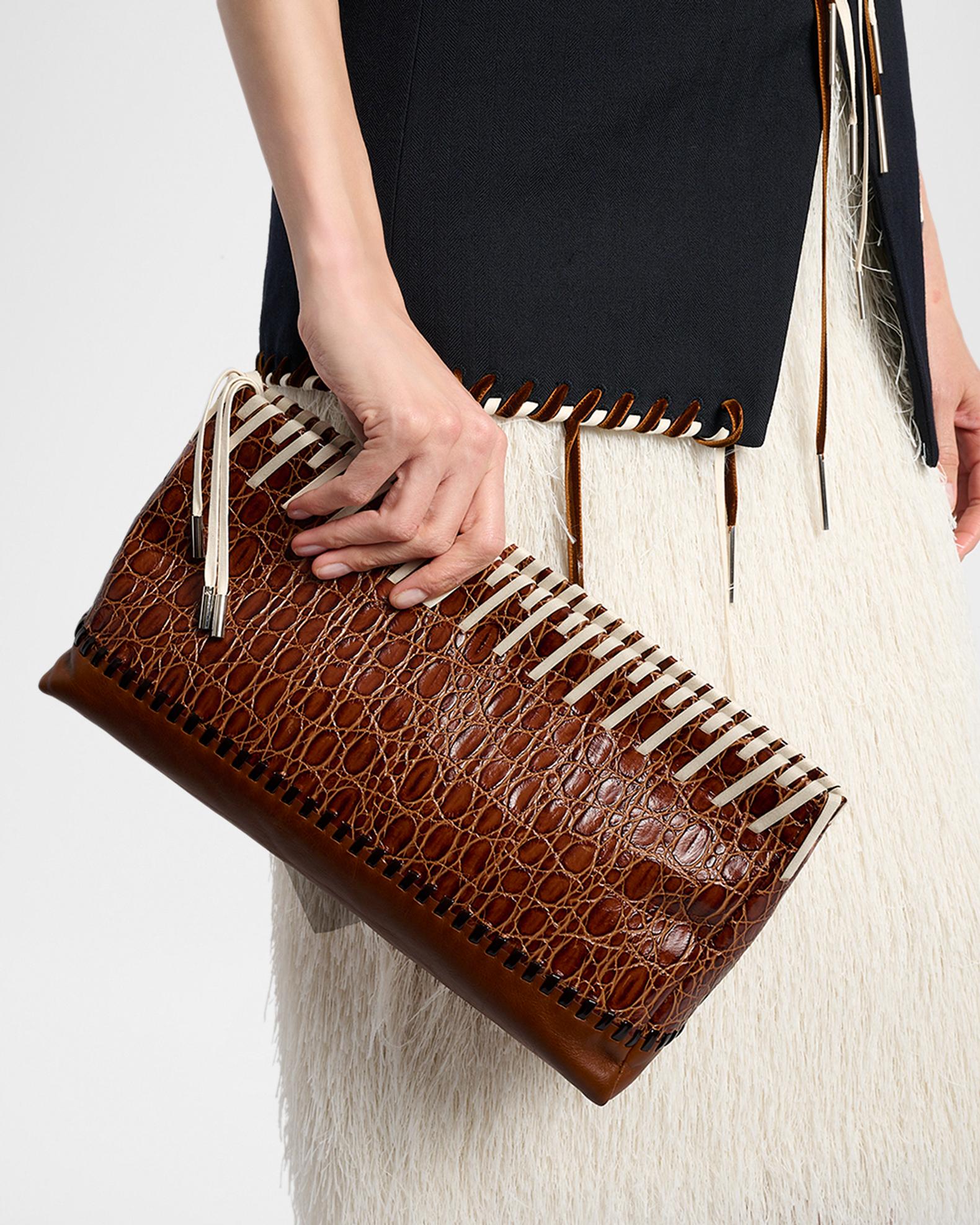 Dries Van Noten Embossed Leather Clutch Bag | Neiman Marcus
