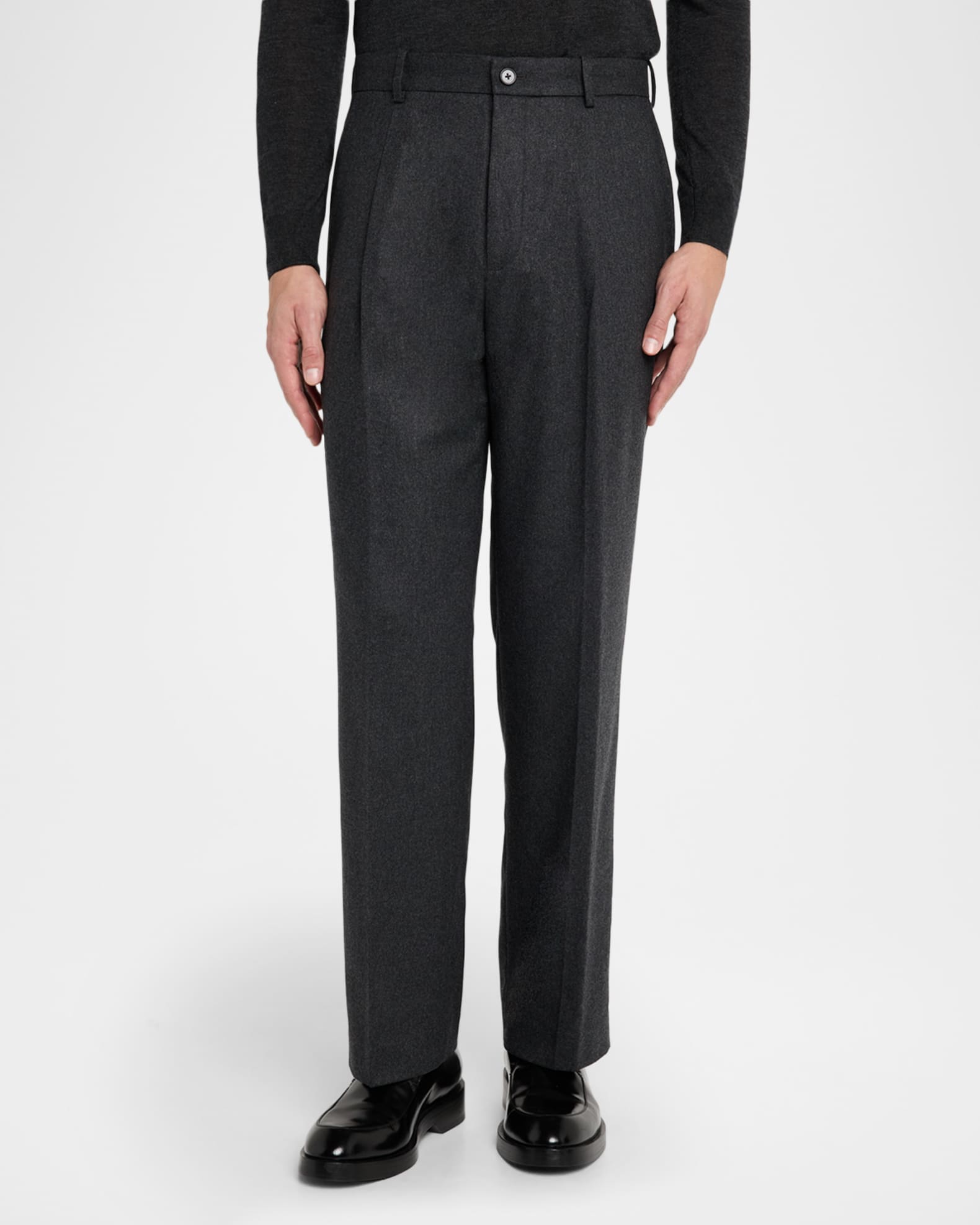 Theory Men's Cashmere Flannel Relaxed-Fit Pleated Trousers
