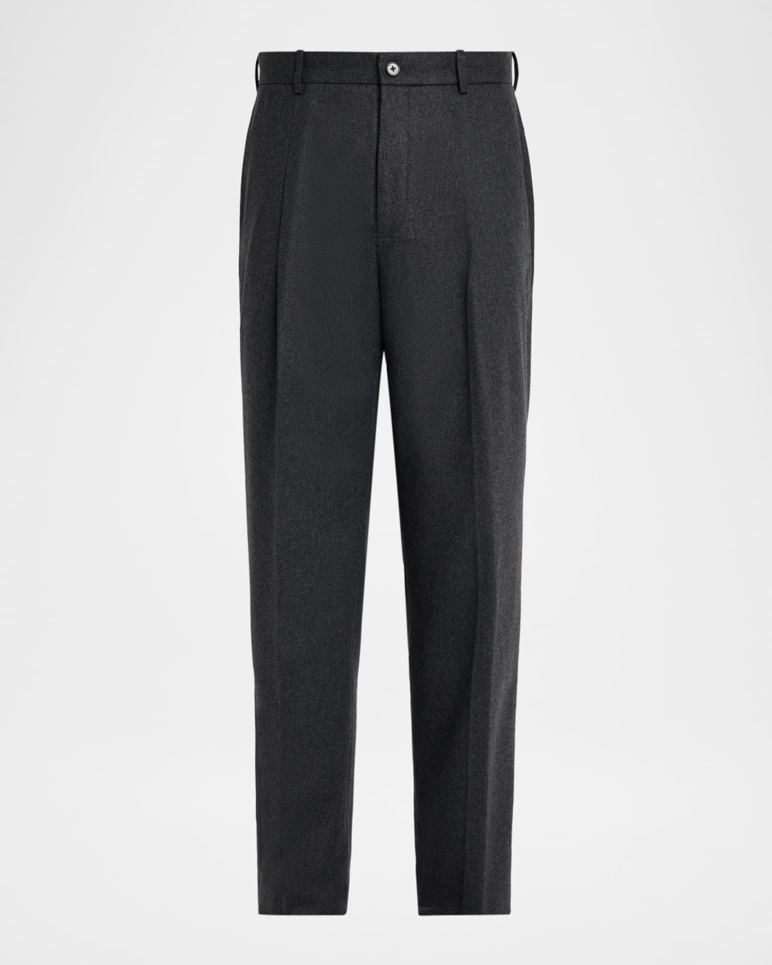 Theory Men's Cashmere Flannel Relaxed-Fit Pleated Trousers