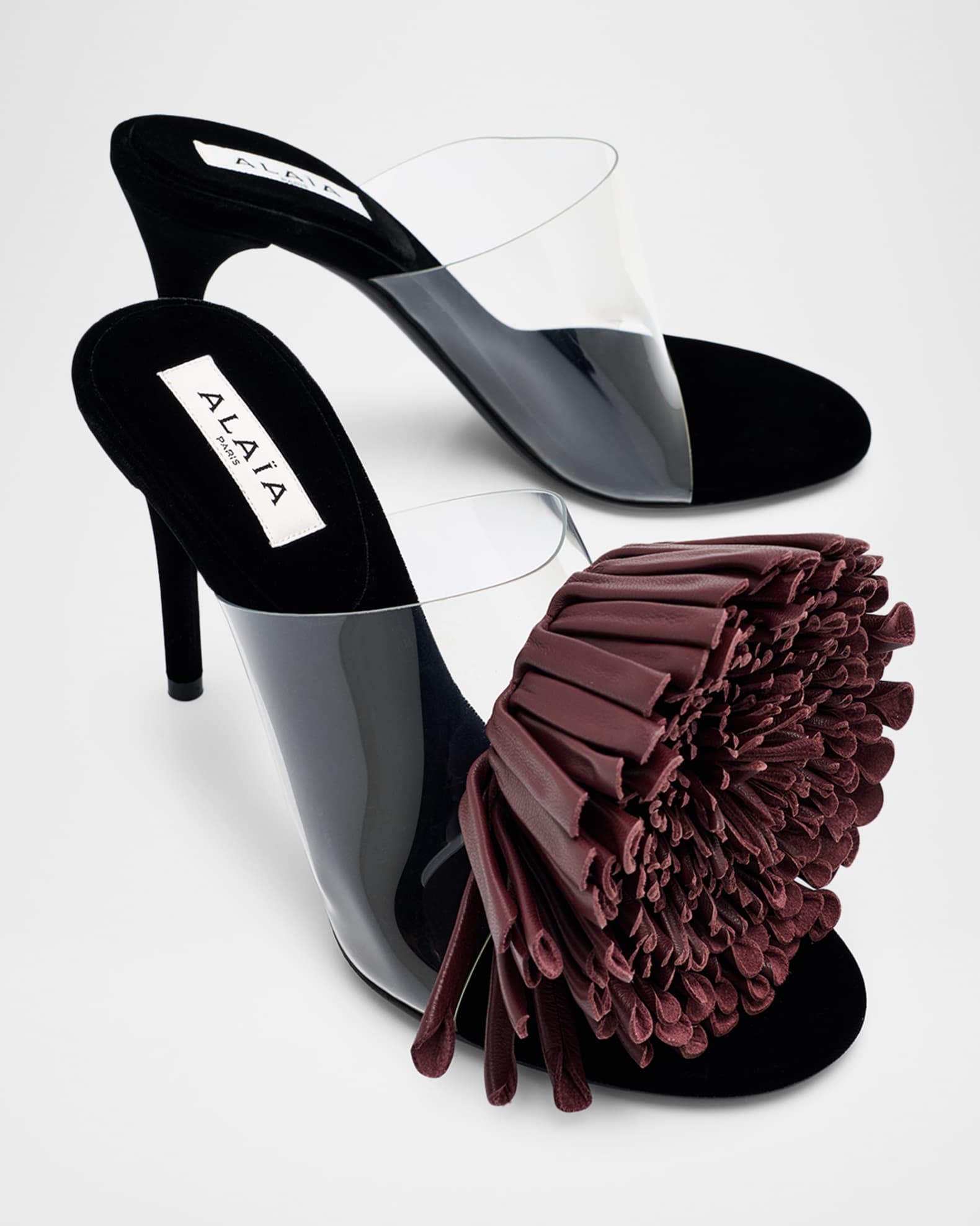 ALAIA Plexi Asymmetric Leather Flower Sandals | Neiman Marcus