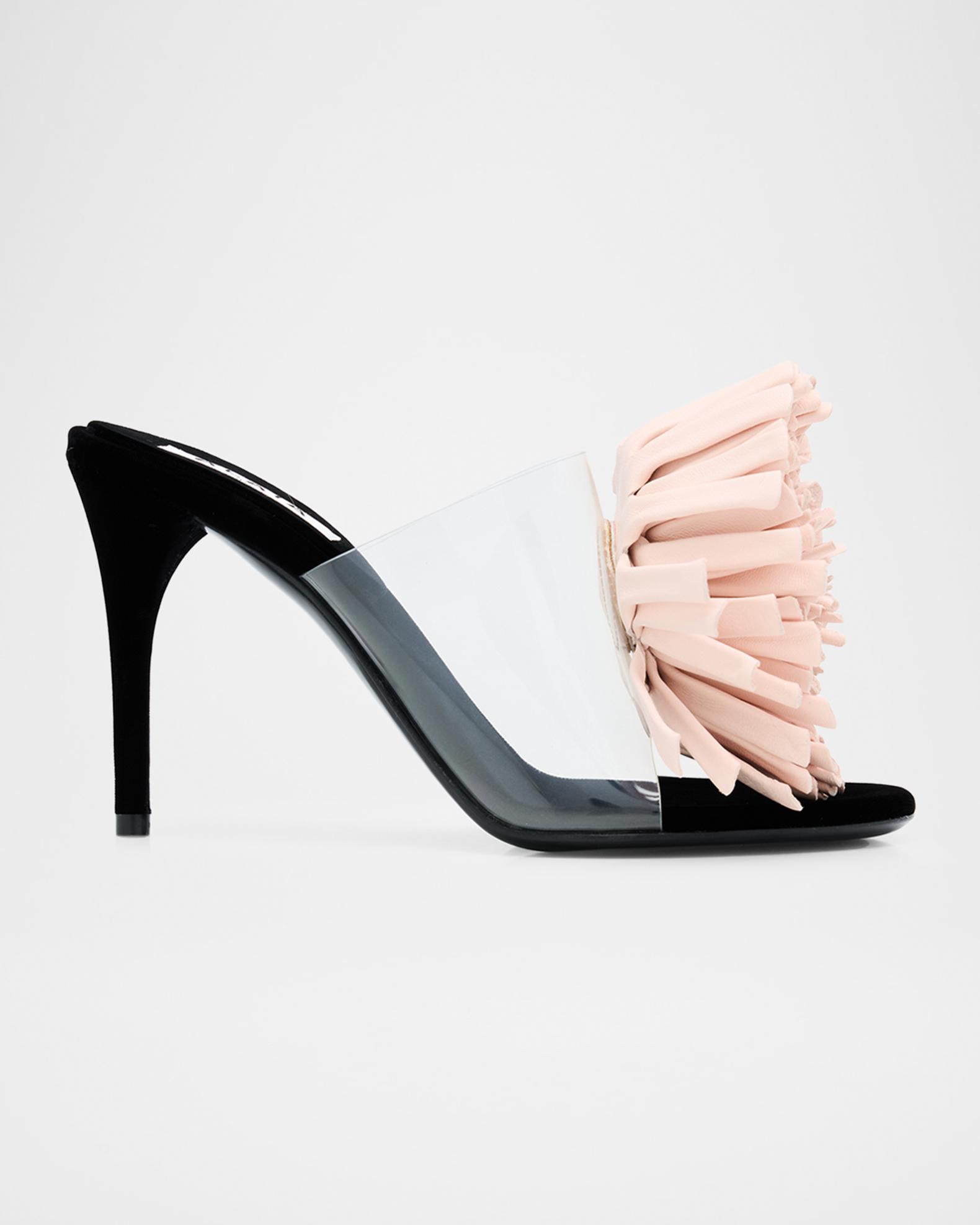 ALAÏA Plexi Asymmetric Leather Flower Sandals | Neiman Marcus