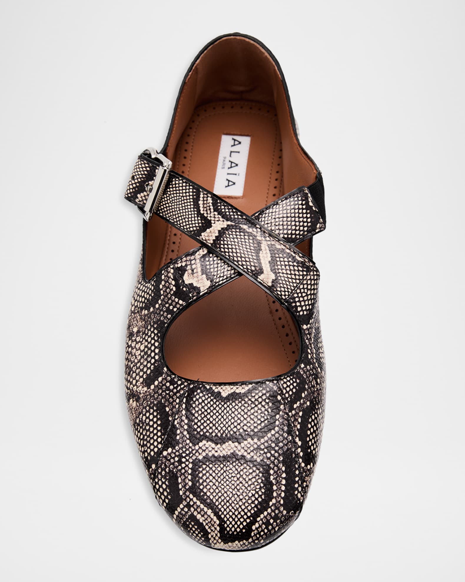 ALAIA Crisscross Snakeskin Leather Ballerina Flats | Neiman Marcus