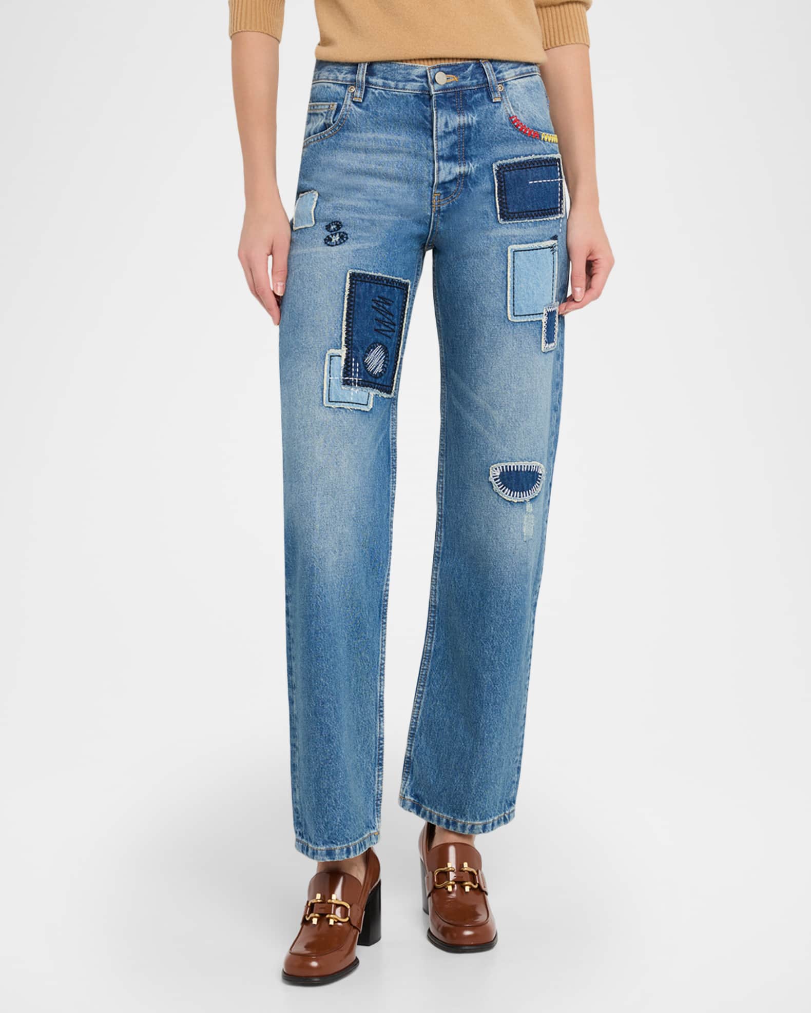 Marc Jacobs Straight-Leg Patchwork Jeans | Neiman Marcus