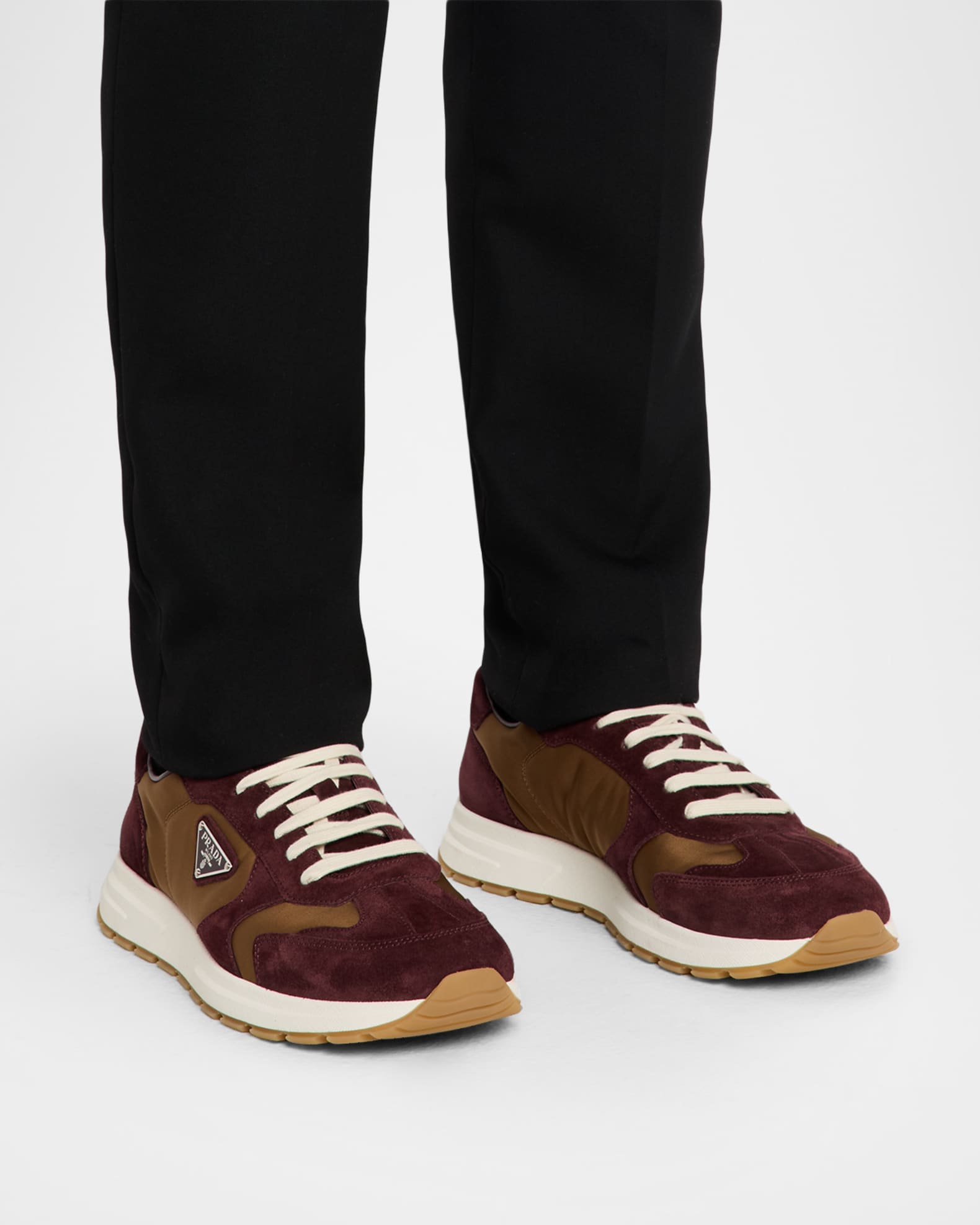 Prada Men's Prax Suede & Re-Nylon Low-Top Sneakers | Neiman Marcus