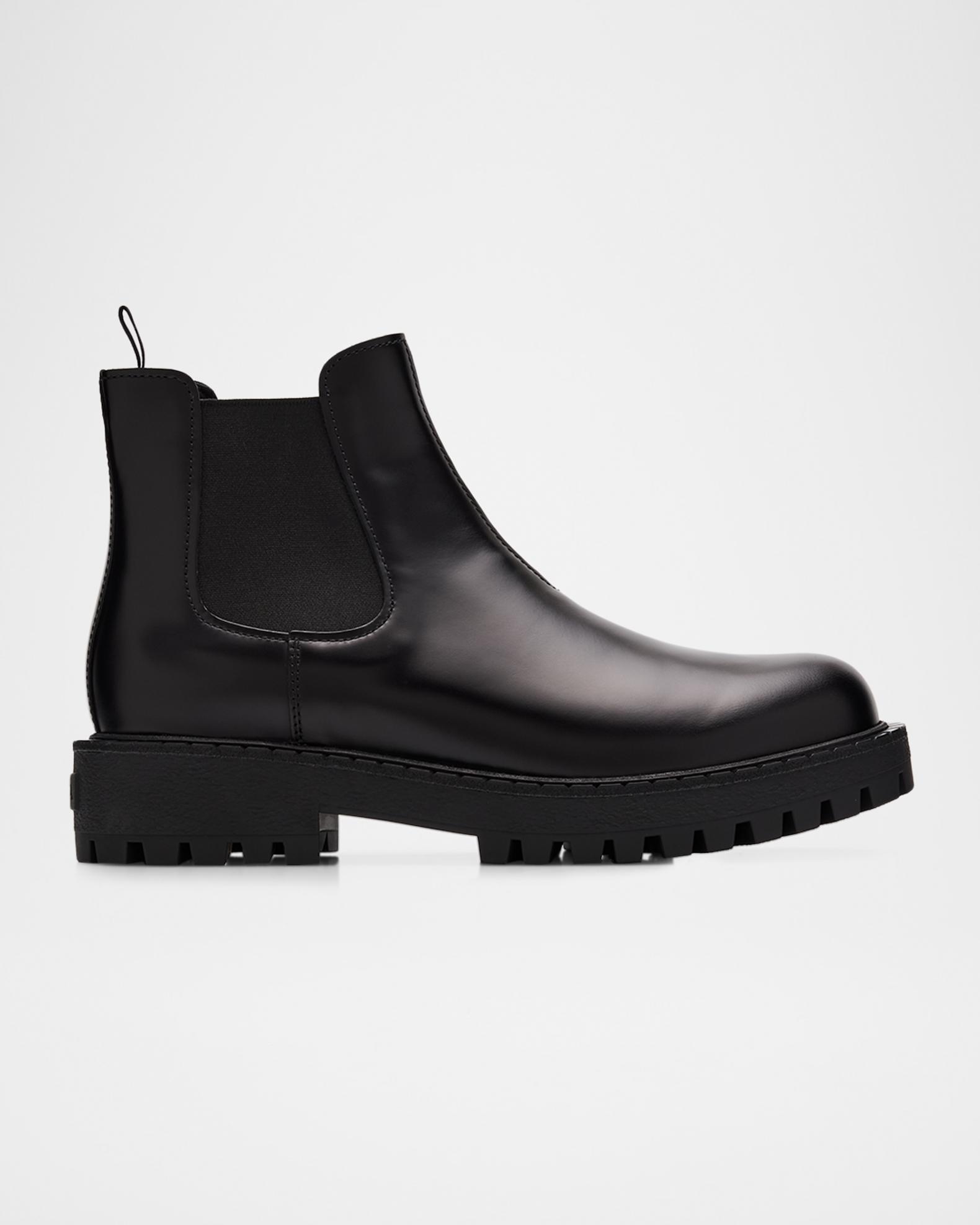 Prada Glossy Black Chelsea Chunky Sole Boots US 10.5 Prada Chelsea Boots Slip On Black Leather Mens 10 Made In  main image 4