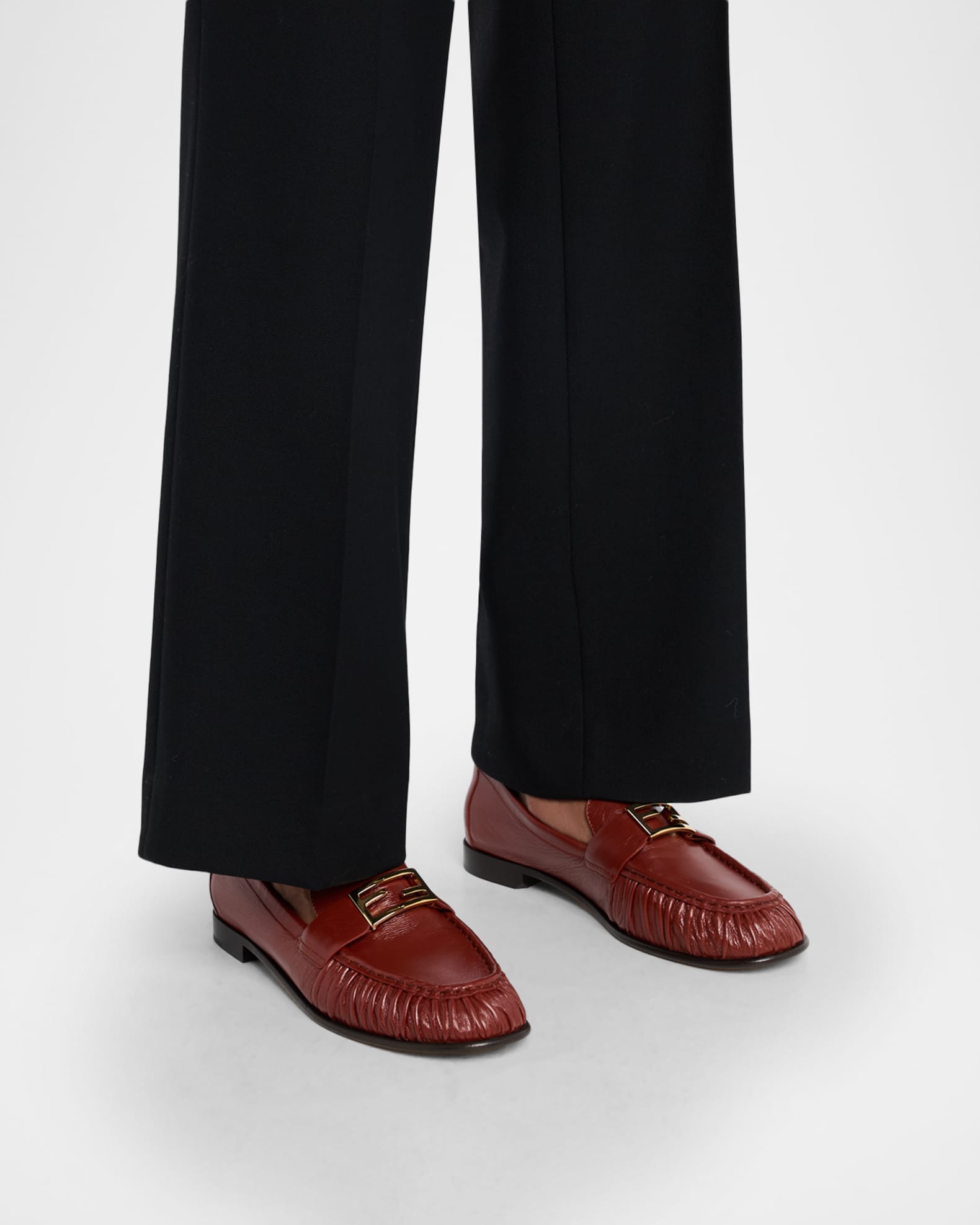 FENDI BAGUETTE LOAFERS IN BEIGE MIX BROWN CANVAS GOLD HARDWARE
