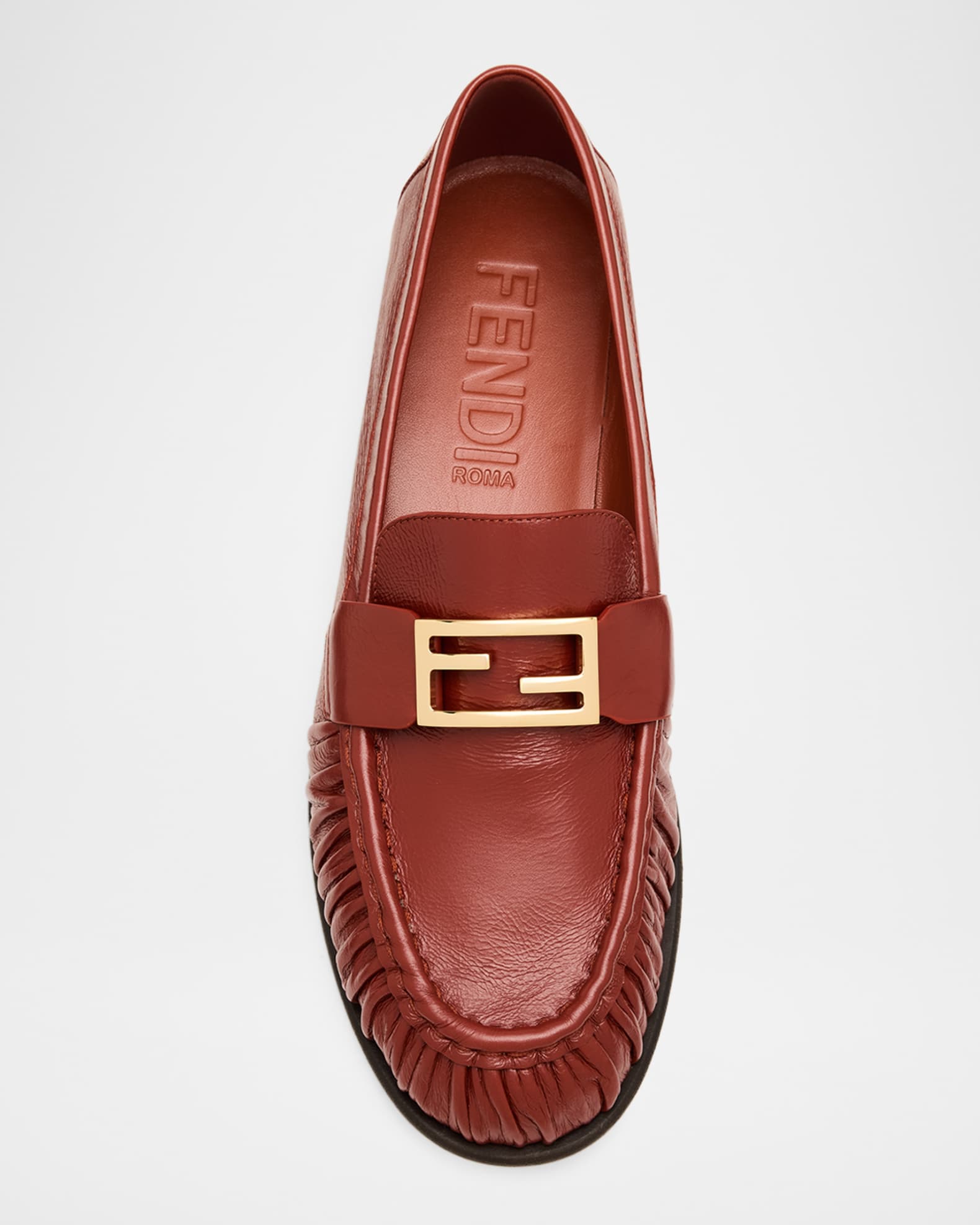 FENDI BAGUETTE LOAFERS IN BLACK CALFSKIN WITH GOLD HARDWARE