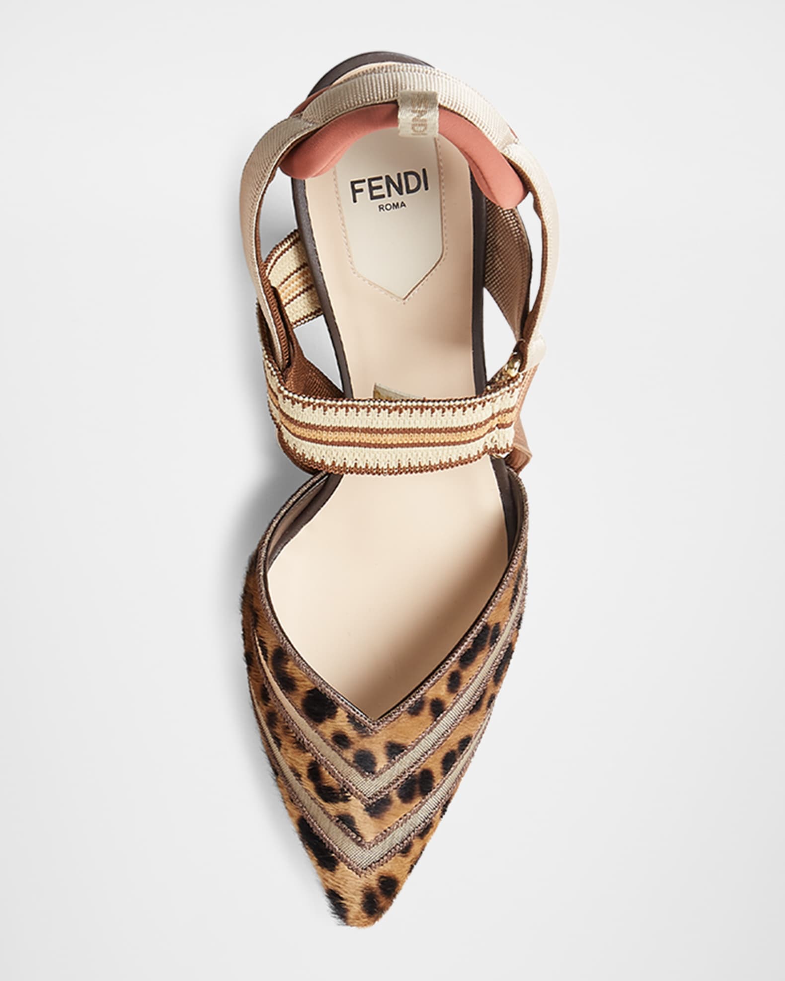 Fendi 85mm Leopard Colibri Mixed-Media Iconic Slingback Pumps