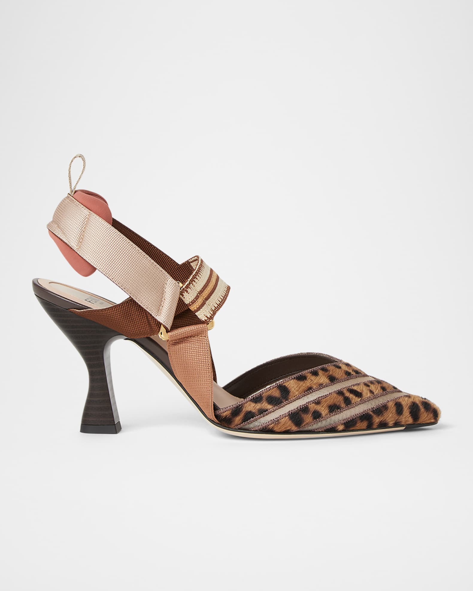 Fendi 85mm Leopard Colibri Mixed-Media Iconic Slingback Pumps