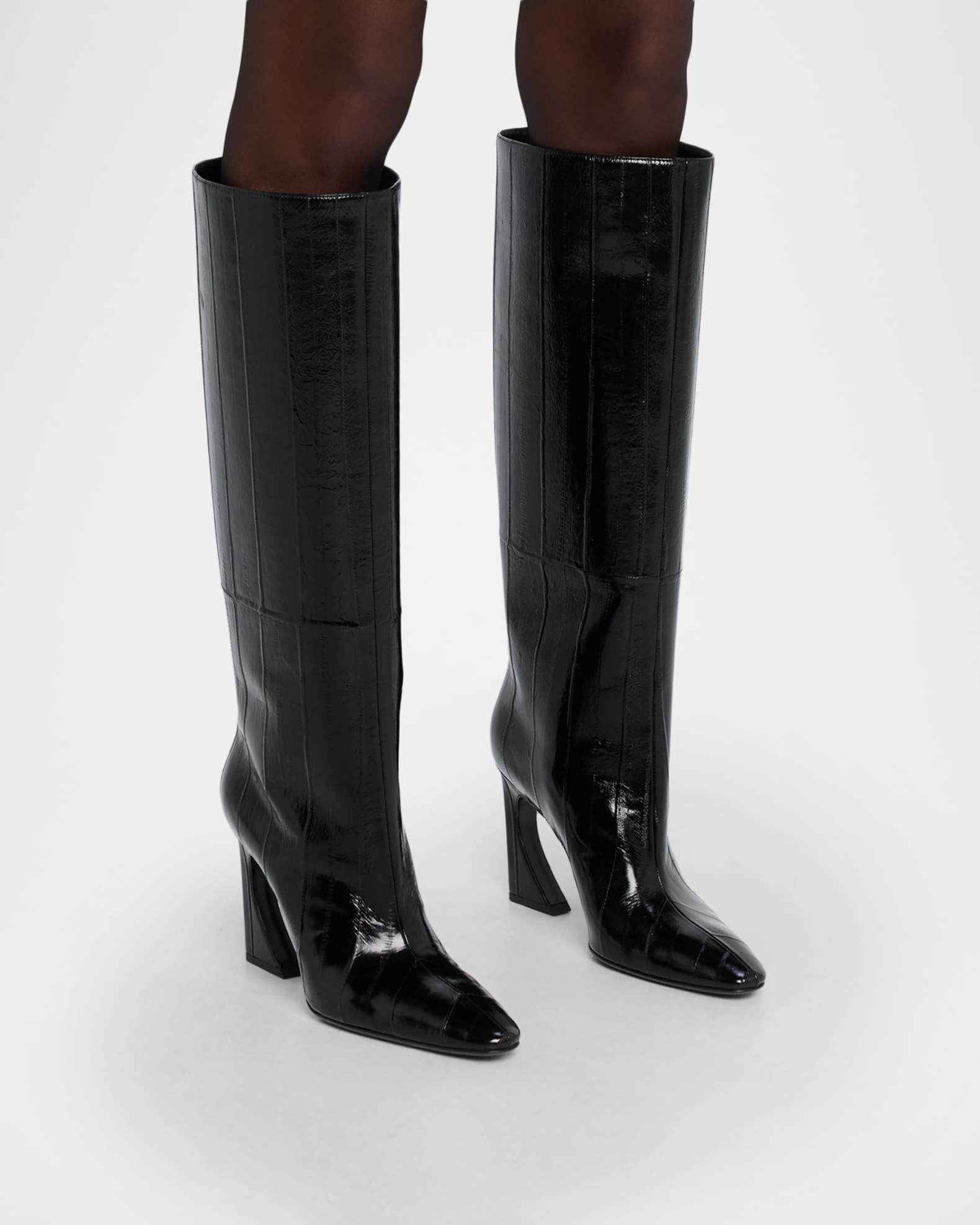 Fendi 95mm Eel Leather Curved Heel Knee-High Boots | Neiman Marcus