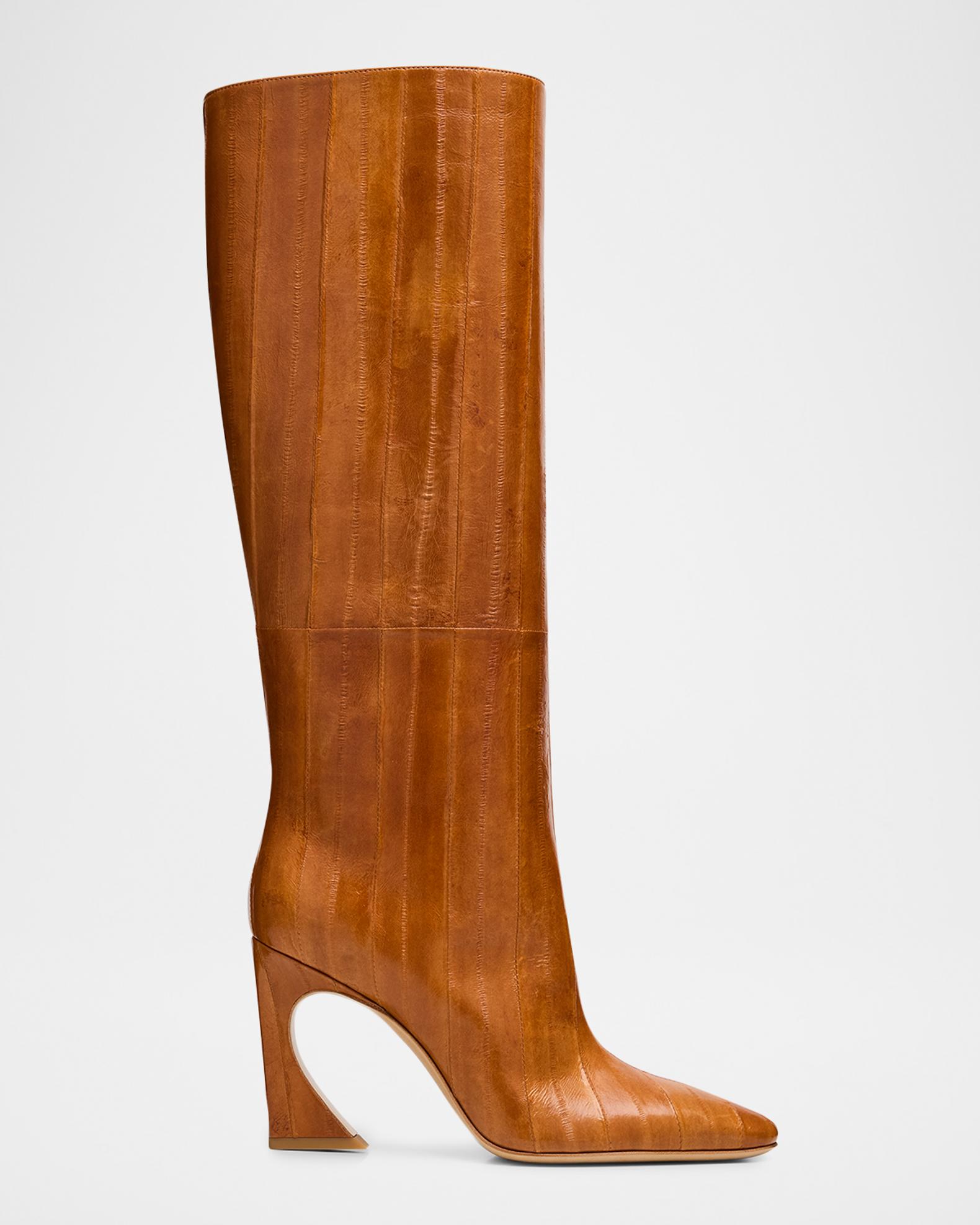 Fendi 95mm Eel Leather Curved Heel Knee-High Boots | Neiman 