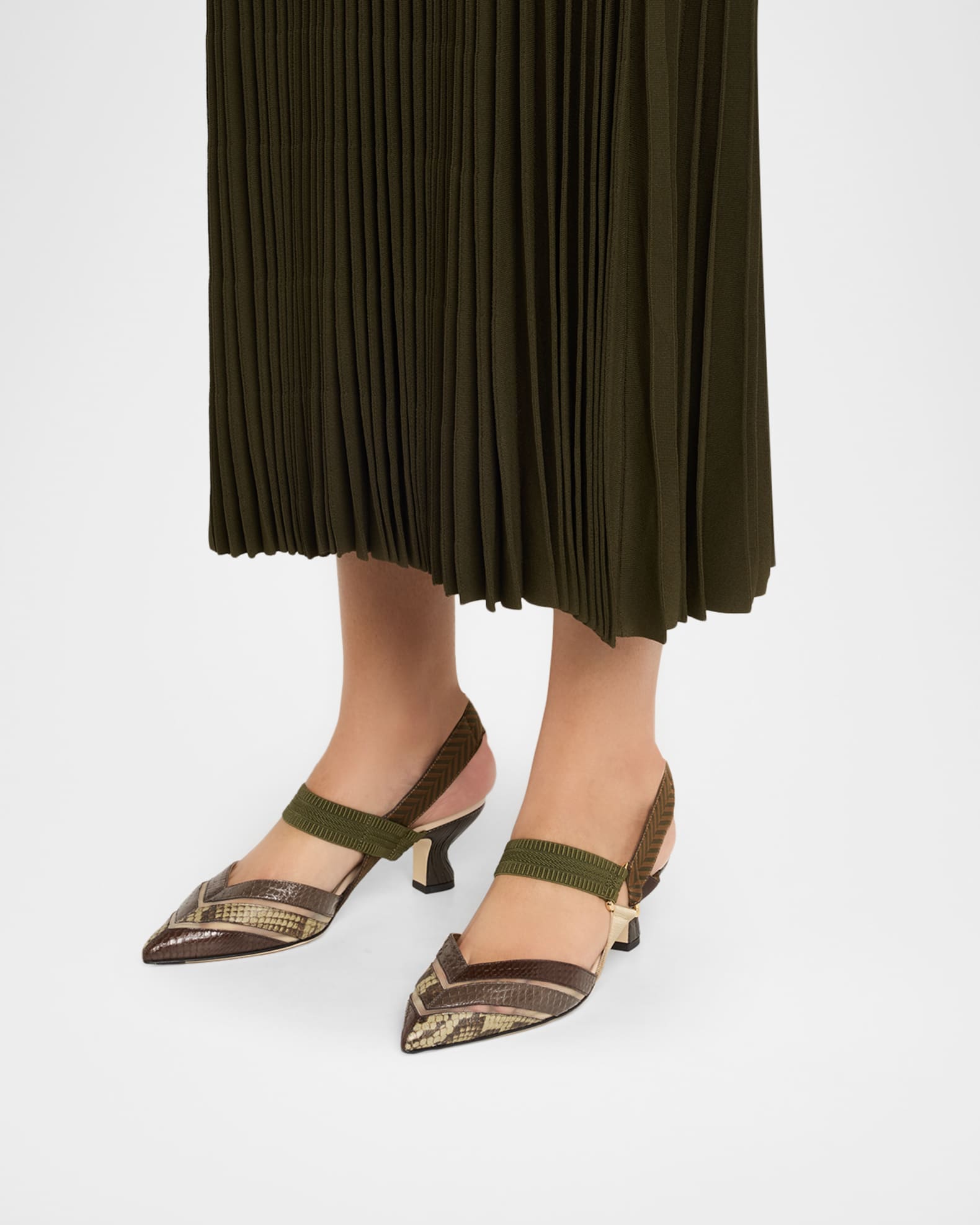 Fendi Colibri Mixed-Media Iconic Slingback Pumps | Neiman Marcus