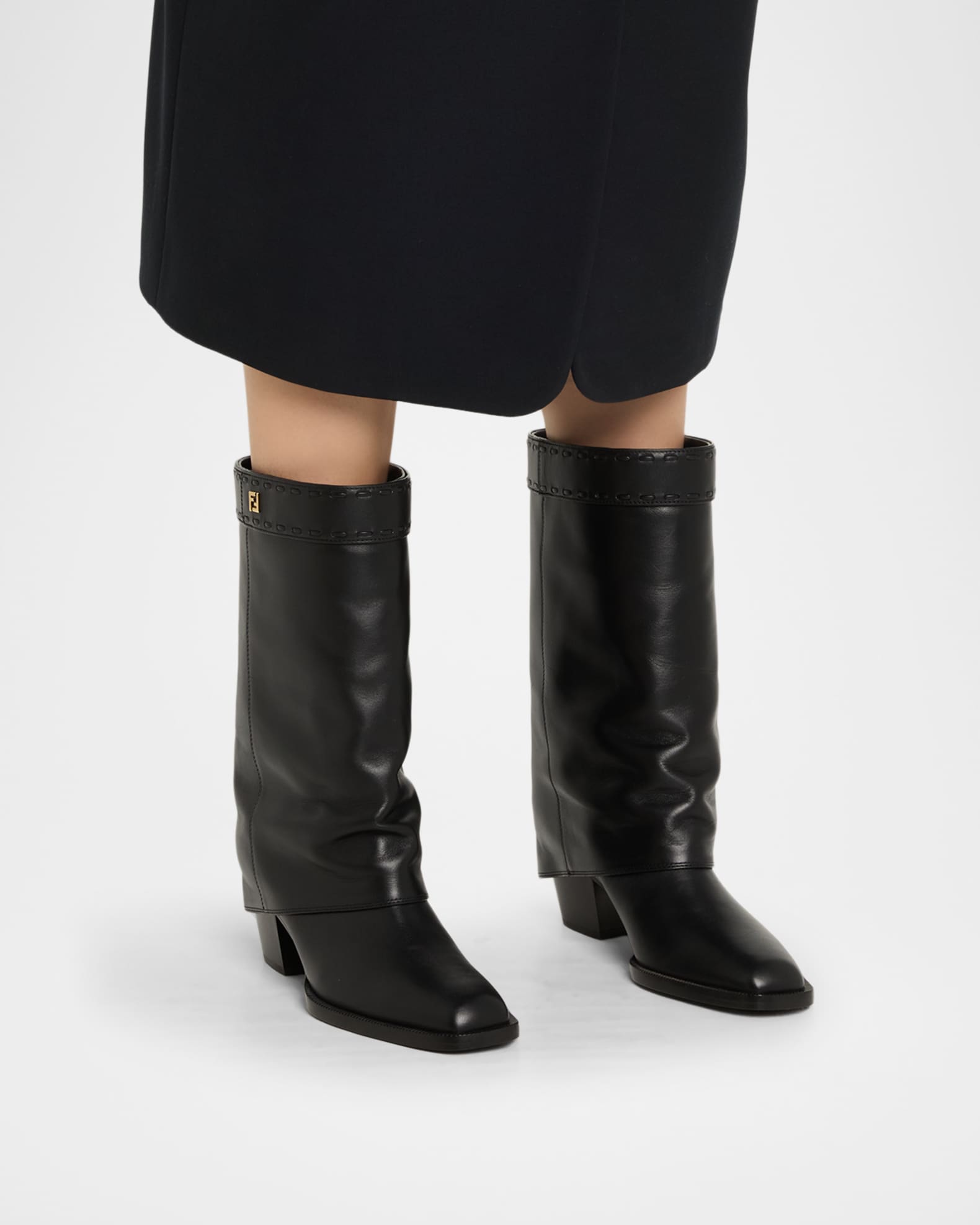 その他 FENDI Fendi 55mm Minerva Leather Trompe L'oeil Pant Booties | Neiman Marcus