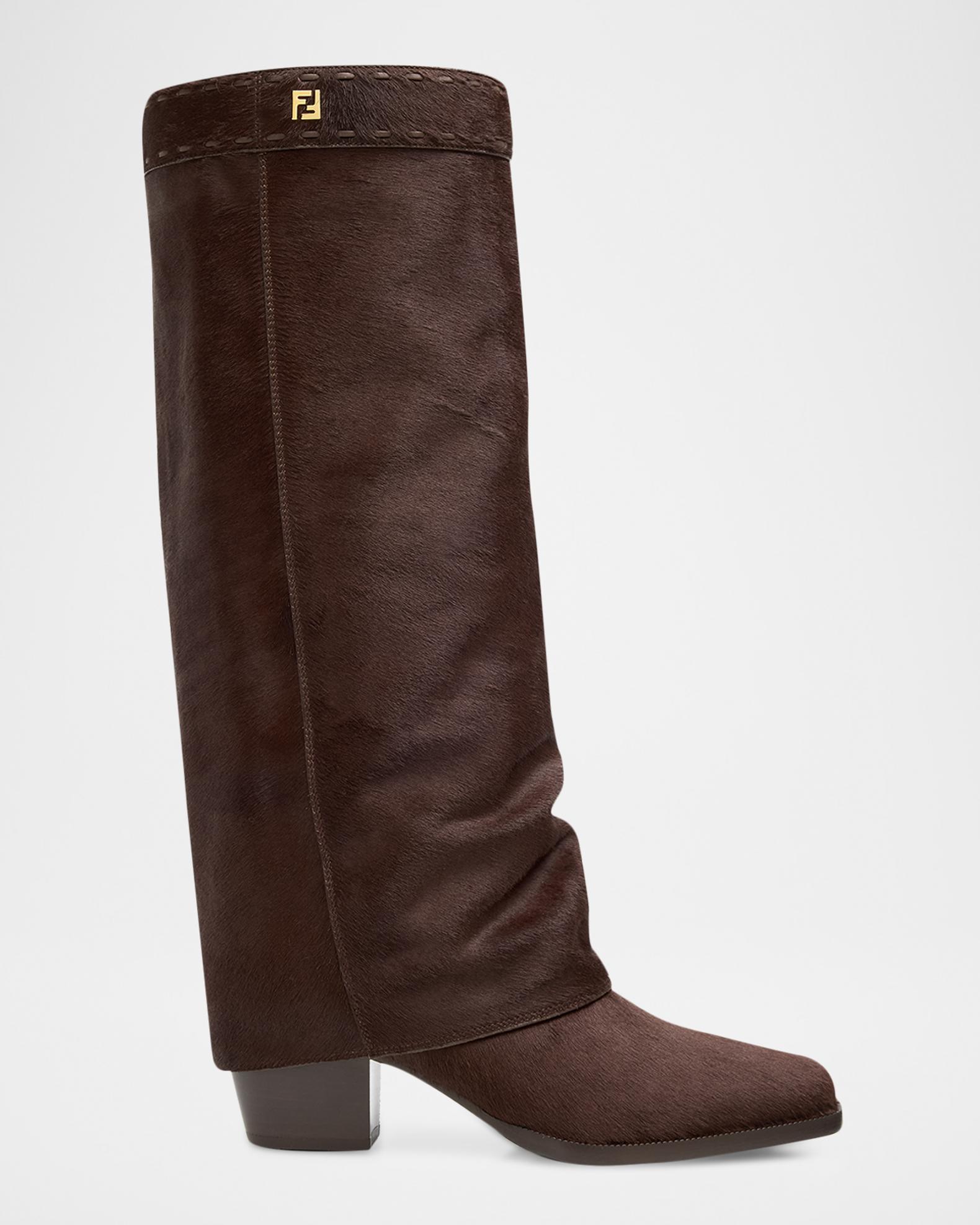 Fendi Men\'s Brown Round Toe Nappa Leather Boots Fendi Brown Leather FF Jacquard Knee High Boots Size 37 EU main image 2