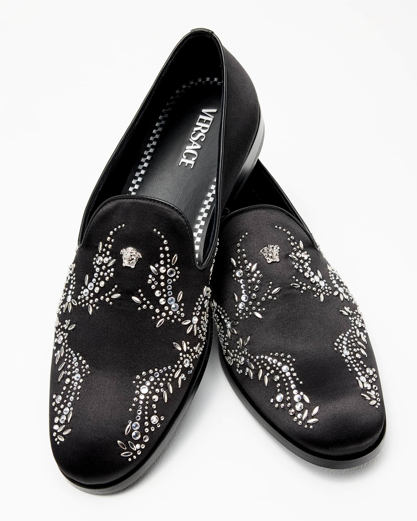 Versace Men's Medusa Strass Satin Slippers | Neiman Marcus