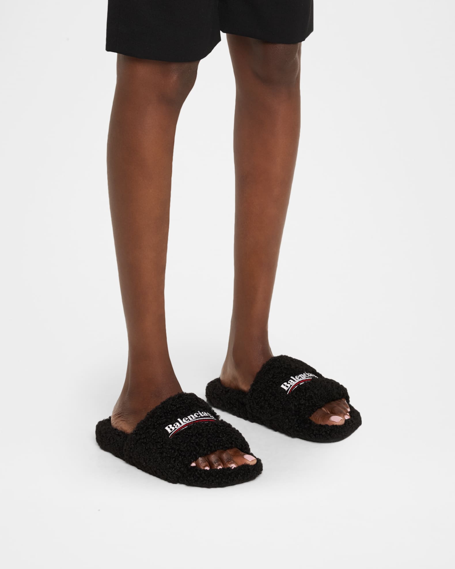 BALENCIAGA (バレンシアガ) Furry Slide Sandal 0400018145281_BLACKWHITERED?