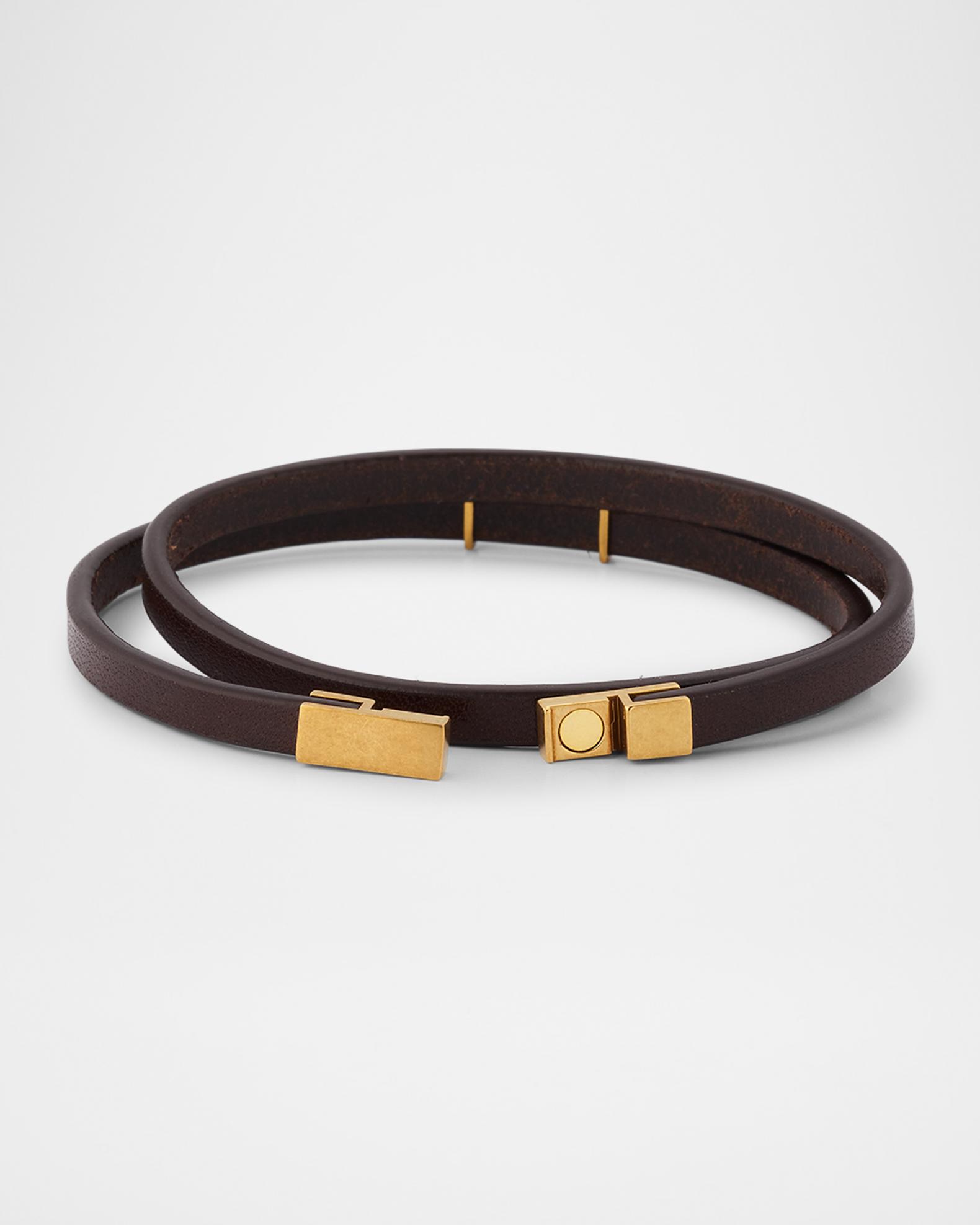 Saint Laurent YSL Thin Double Wrap Leather Bracelet | Neiman Marcus