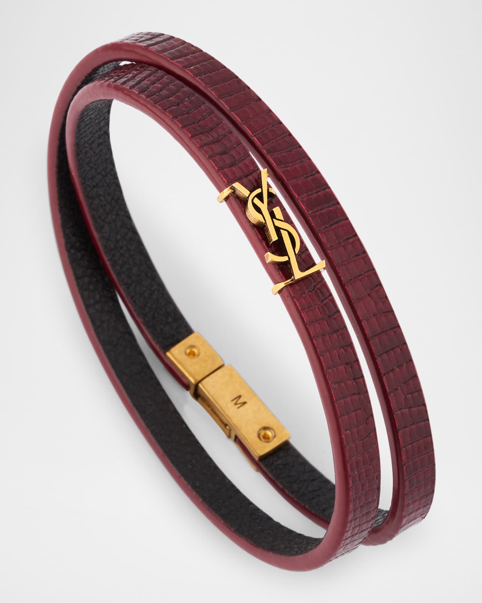Saint Laurent YSL Thin Double Wrap Leather Bracelet | Neiman Marcus