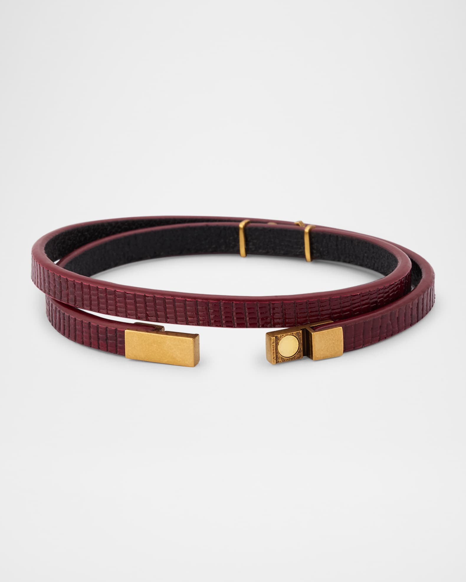 Saint Laurent YSL Thin Double Wrap Leather Bracelet | Neiman Marcus