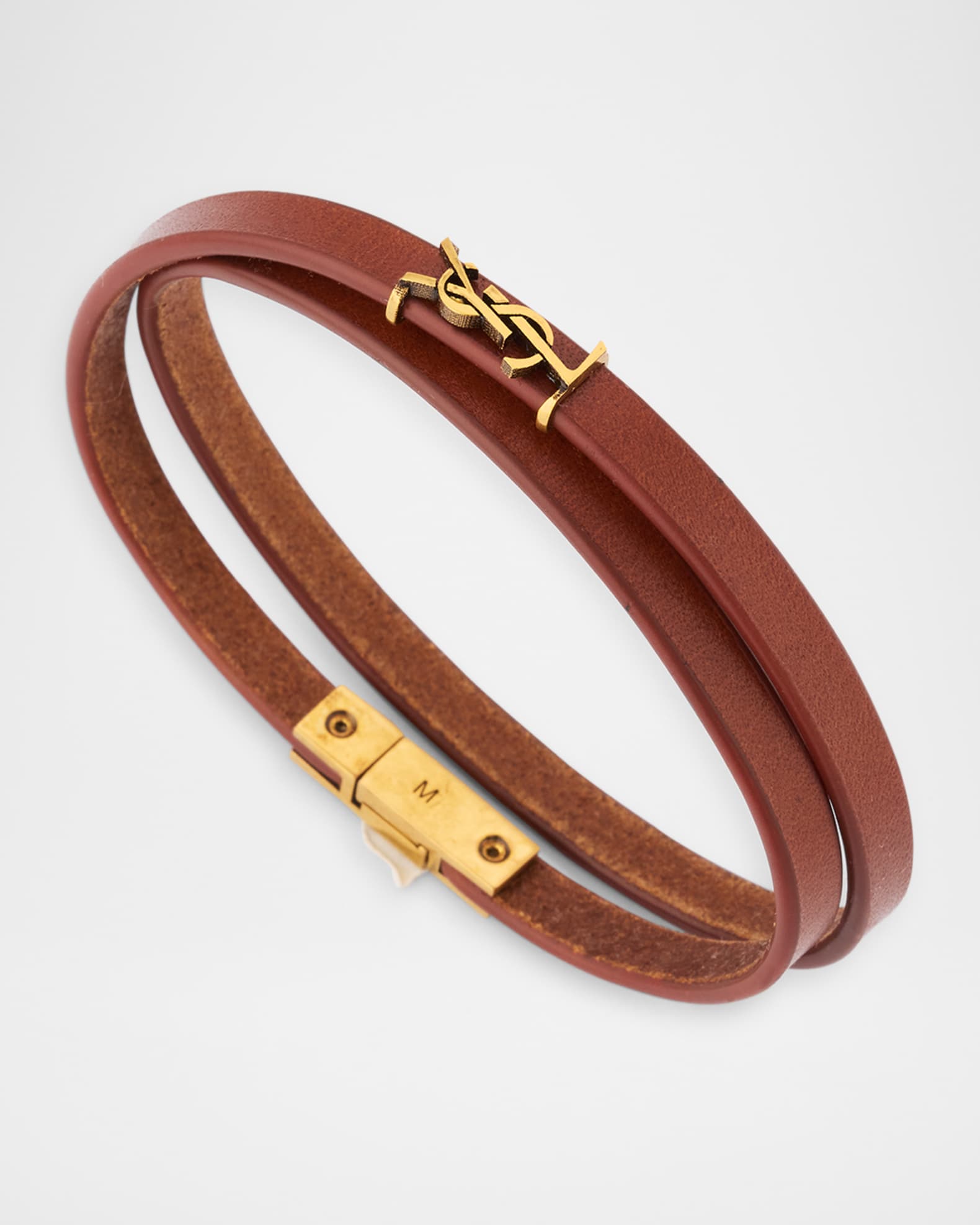 Saint Laurent YSL Thin Double Wrap Leather Bracelet | Neiman Marcus
