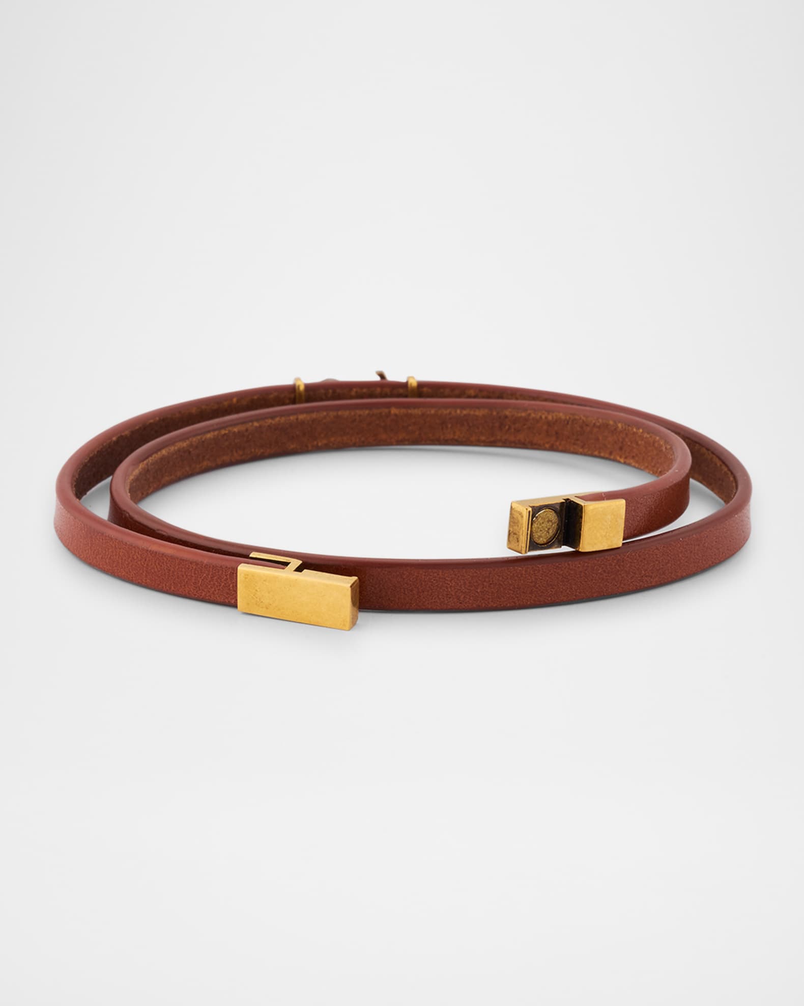 Saint Laurent YSL Thin Double Wrap Leather Bracelet | Neiman Marcus