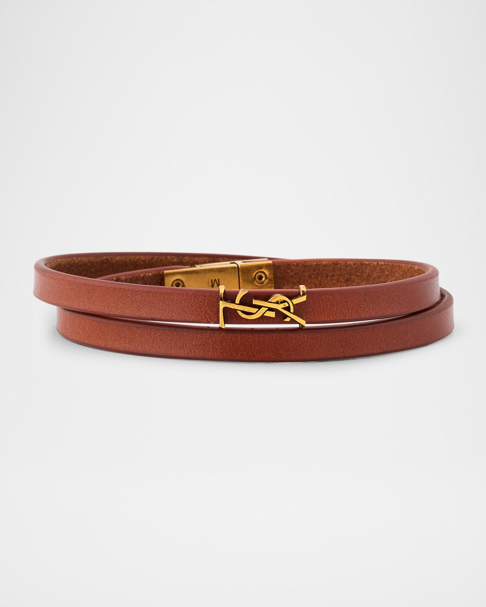 Saint Laurent YSL Thin Double Wrap Leather Bracelet | Neiman 