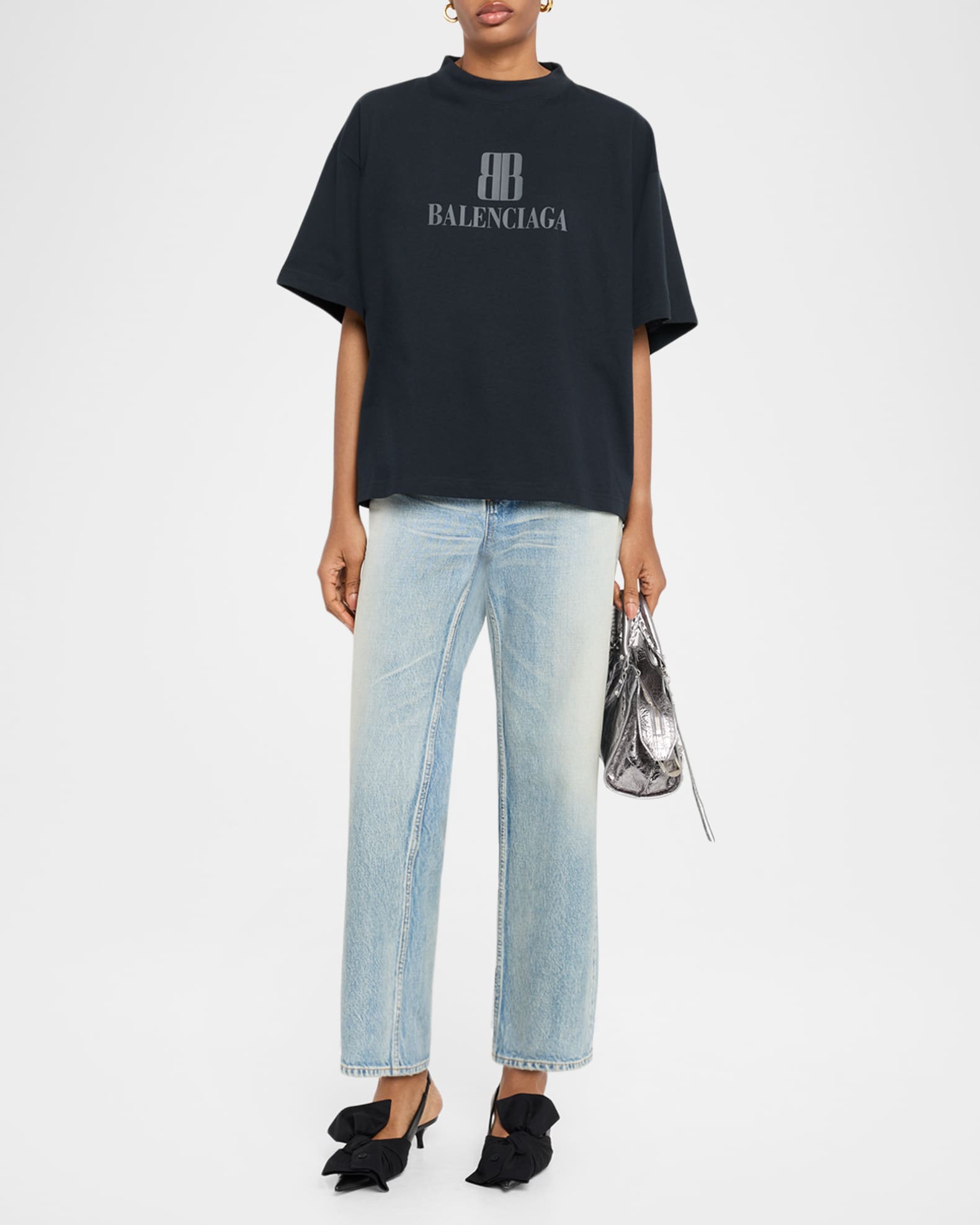 Balenciaga Nano BB Logo Oversized T-Shirt | Neiman Marcus