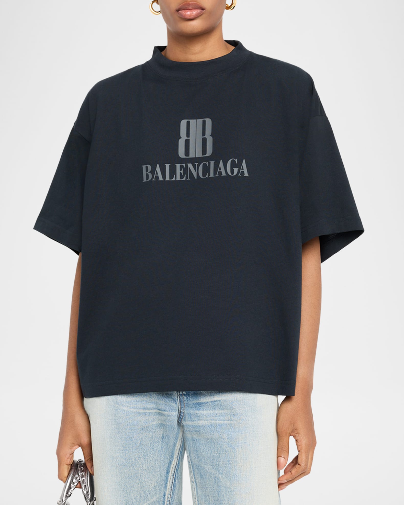 ◆BALENCIAGA◆バレンシアガ Nano Bb Tシャツ Balenciaga Nano BB Logo Oversized T-Shirt | Neiman Marcus