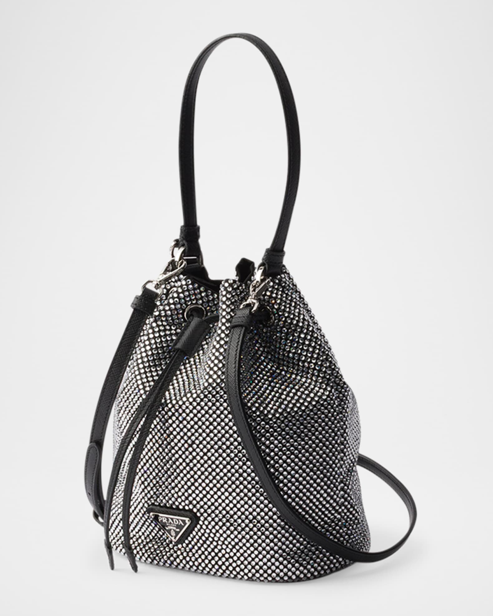 Prada Crystal-Studded Mini Top-Handle Satin Bag | Neiman Marcus